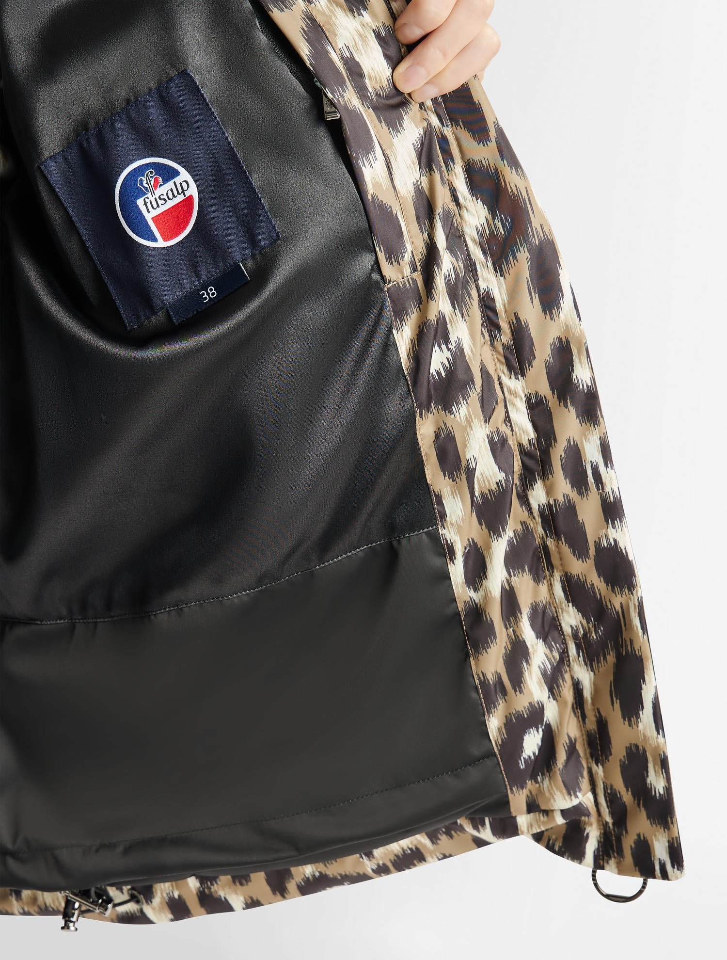 Doudoune ada leopard col capuche coupe oversize FUSALP Beige