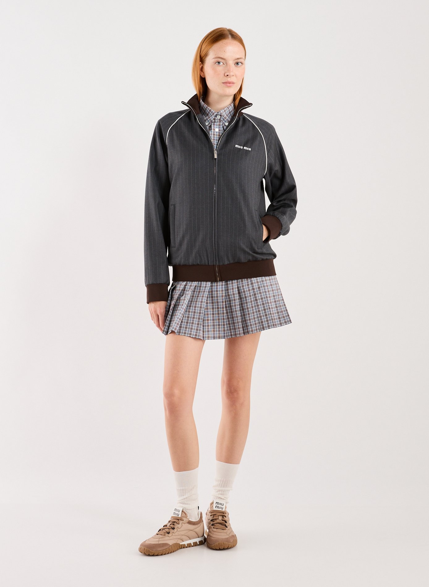 Veste col montant en laine vierge MIU MIU Gris