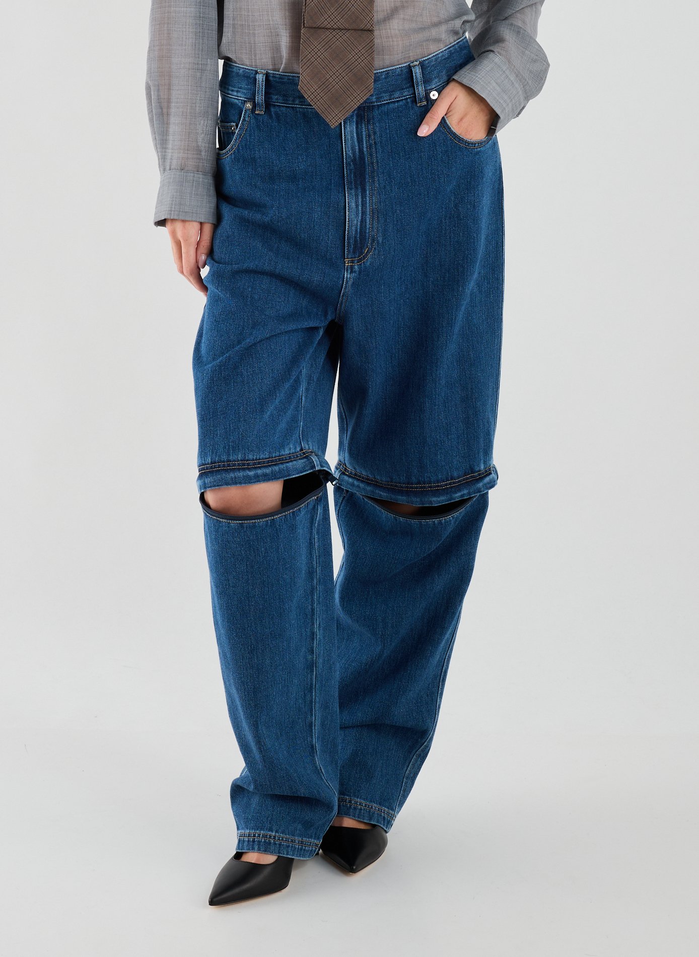 TIBI Abnehmbare knielange Baumwoll-Jeans Blau