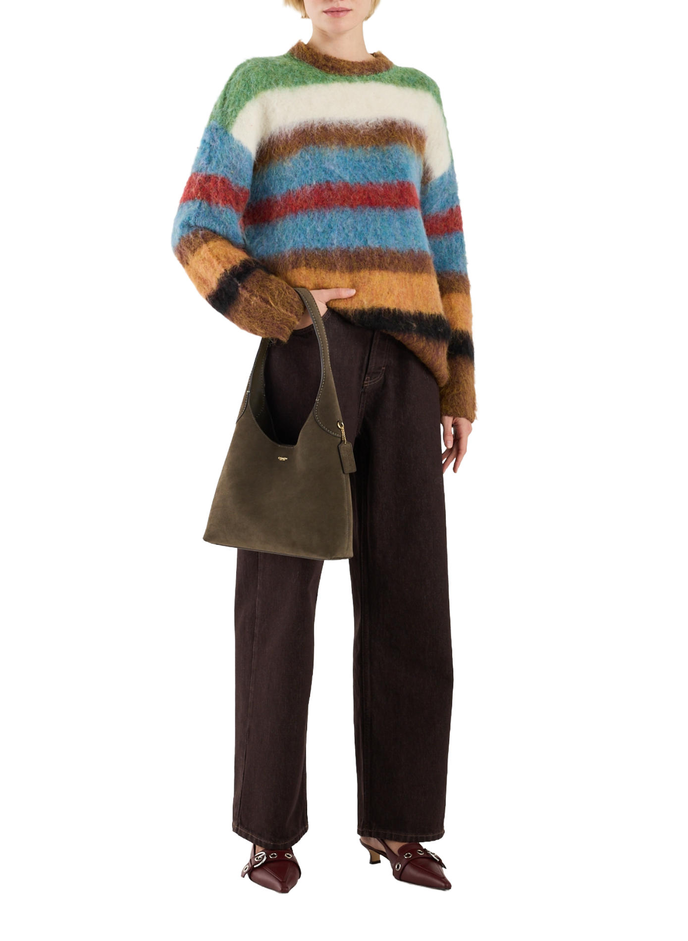 Pull rayé en maille TOPSHOP Marron