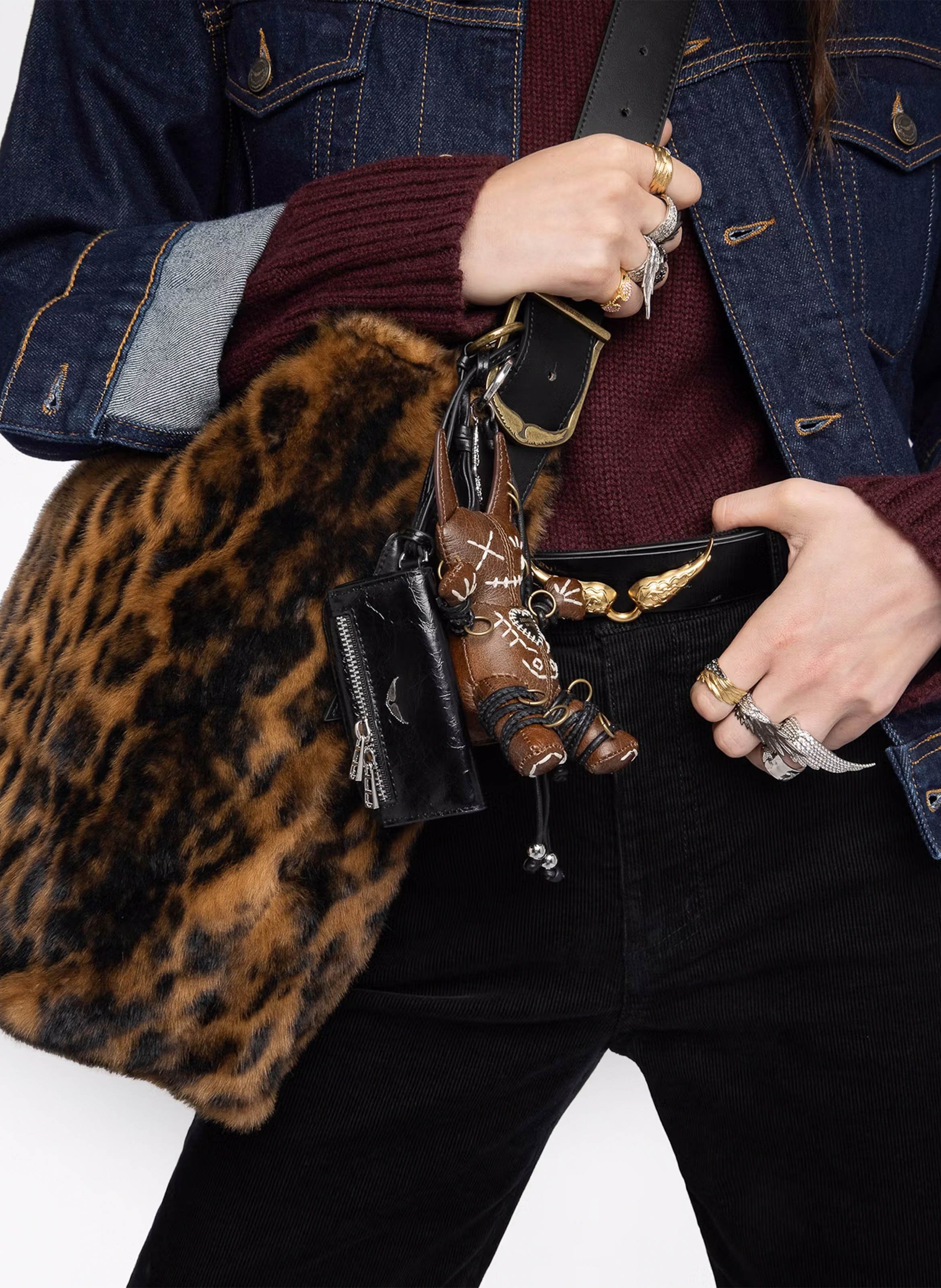 Mini pochette en cuir rock ZADIG&VOLTAIRE Noir