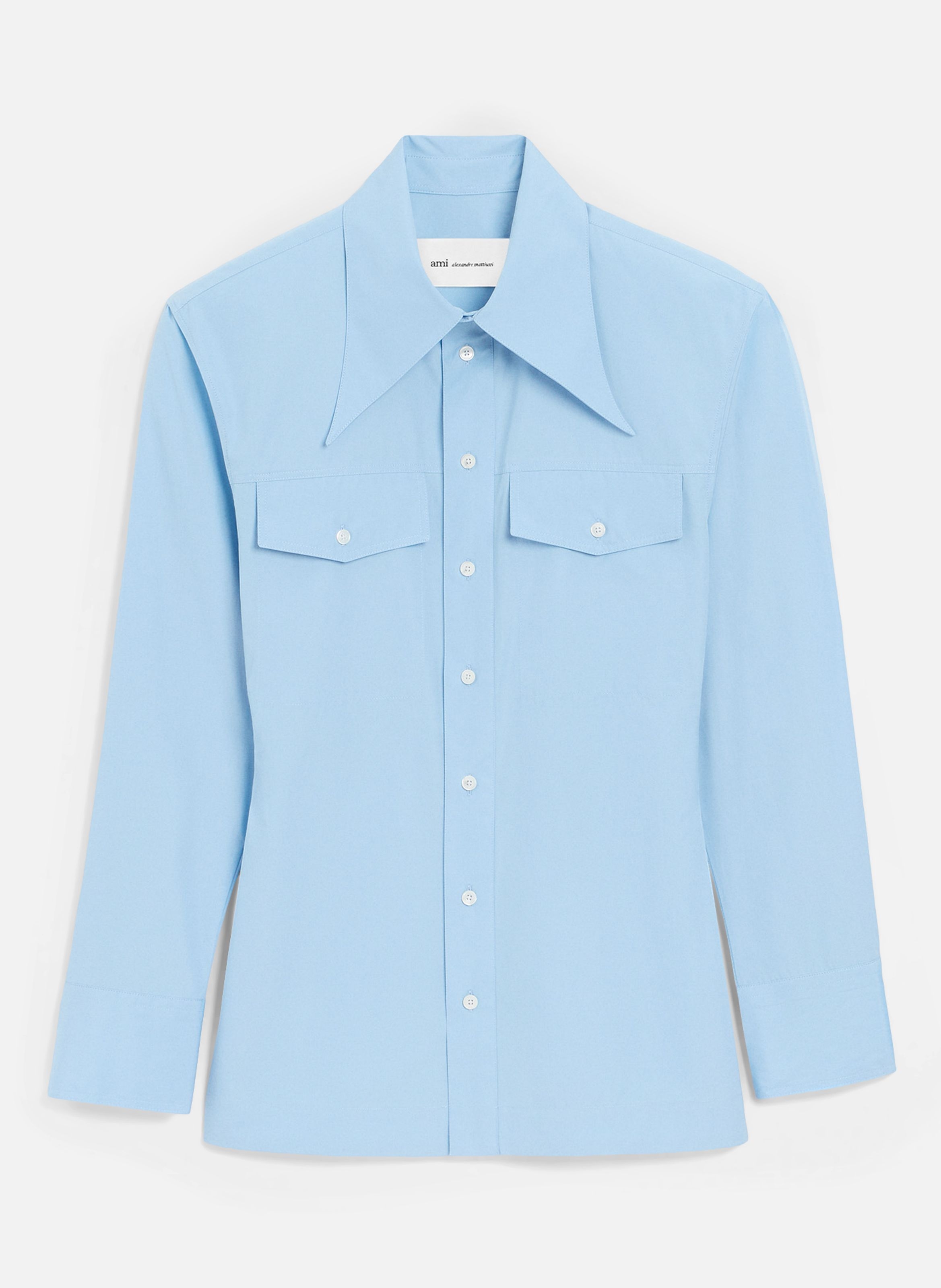 Chemise cintrée col en pointe en coton AMI PARIS Bleu