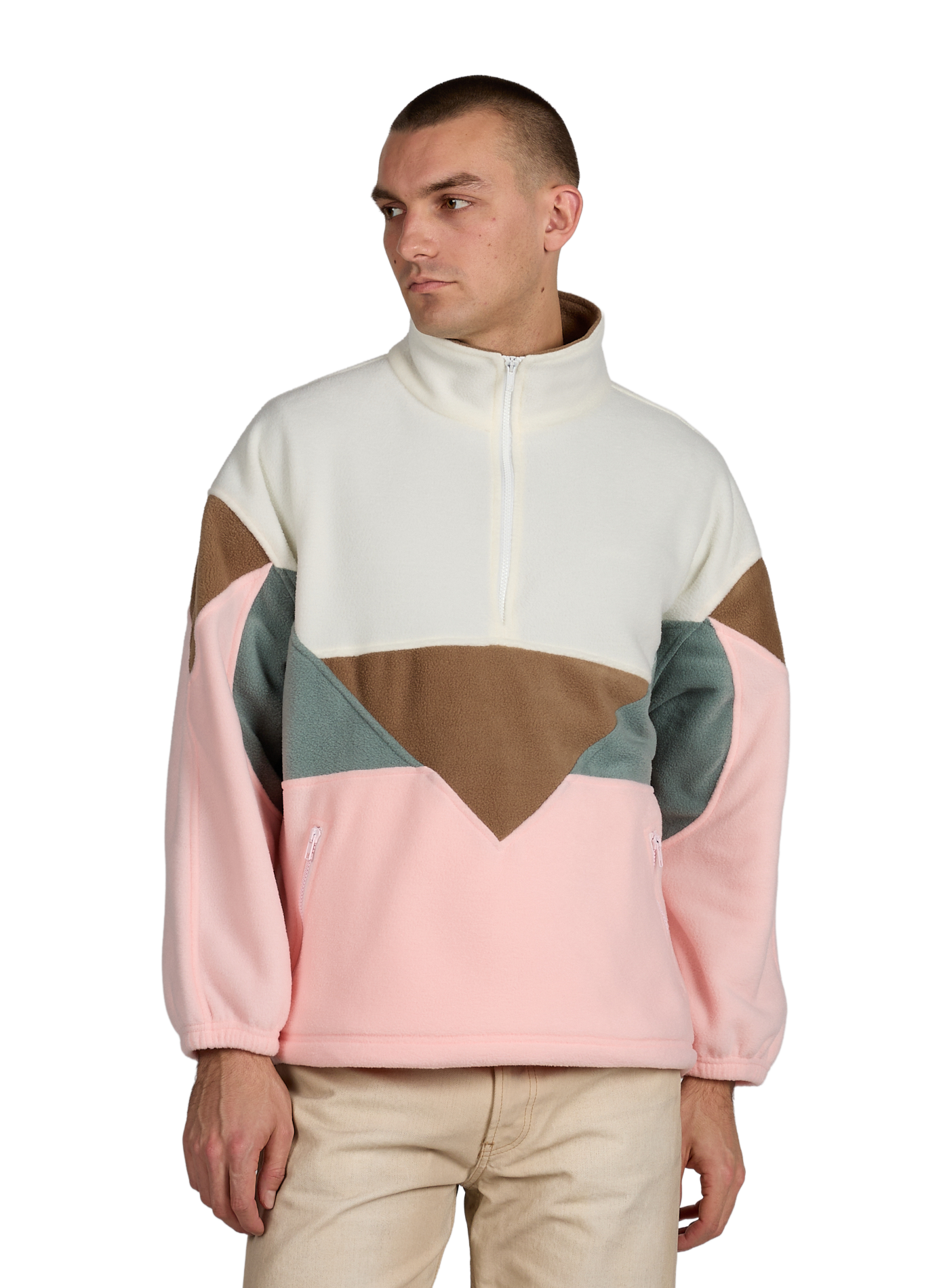 Straight fleece jacket with high collar BENJAMIN BENMOYAL White