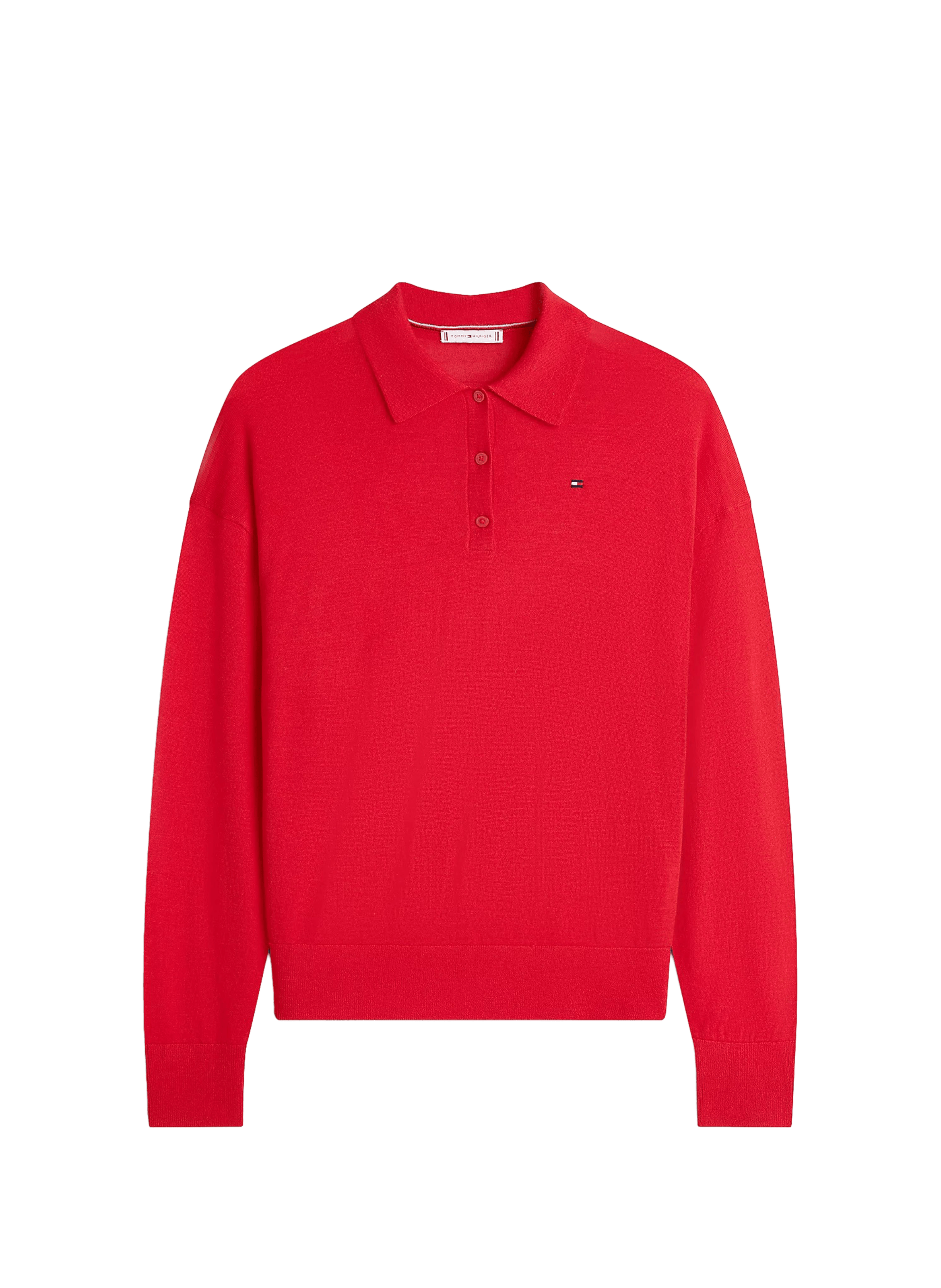 Polo à manches longues en laine et soie TOMMY HILFIGER Rouge