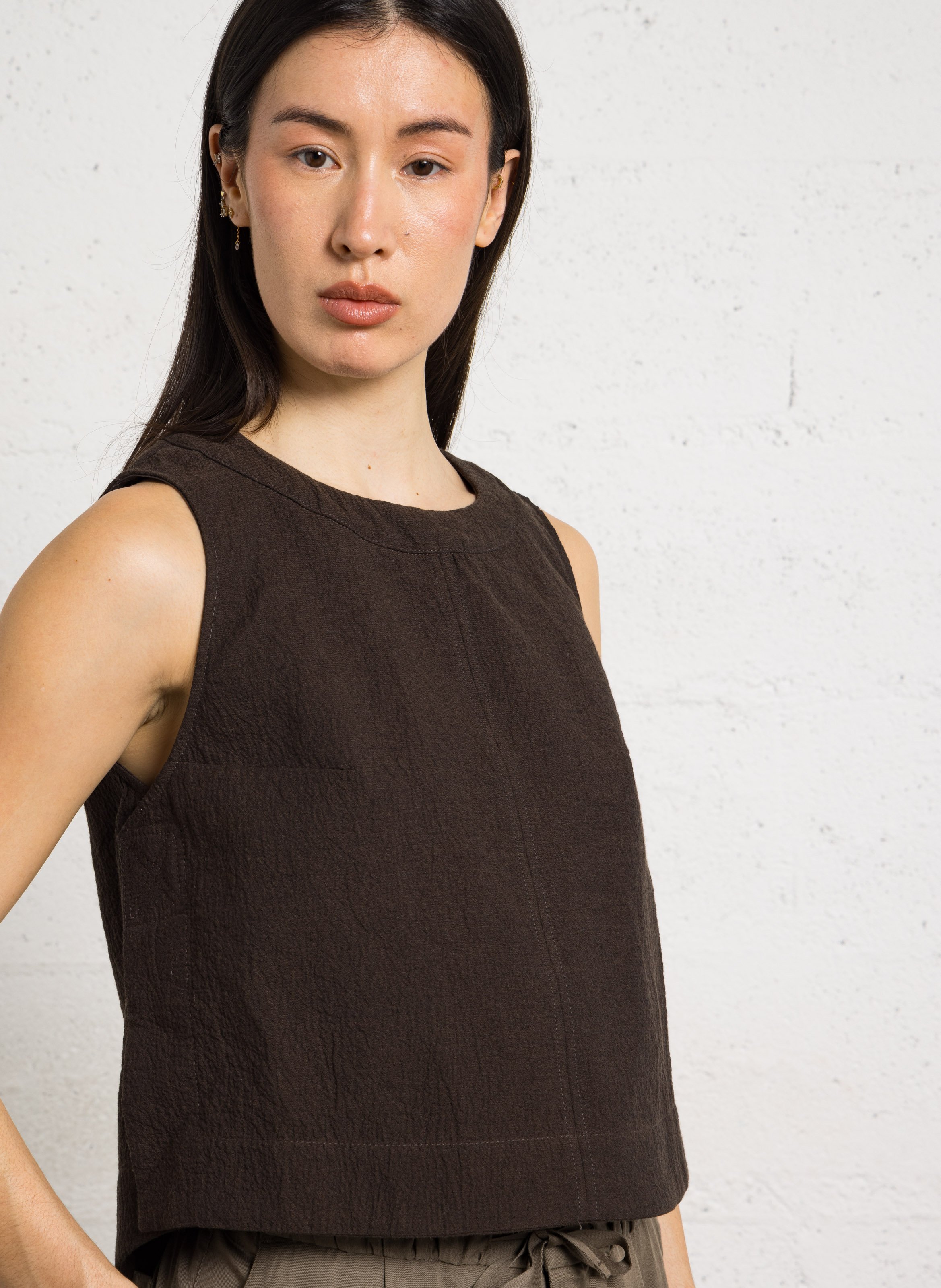 Top col rond en coton pampa SOEUR Marron