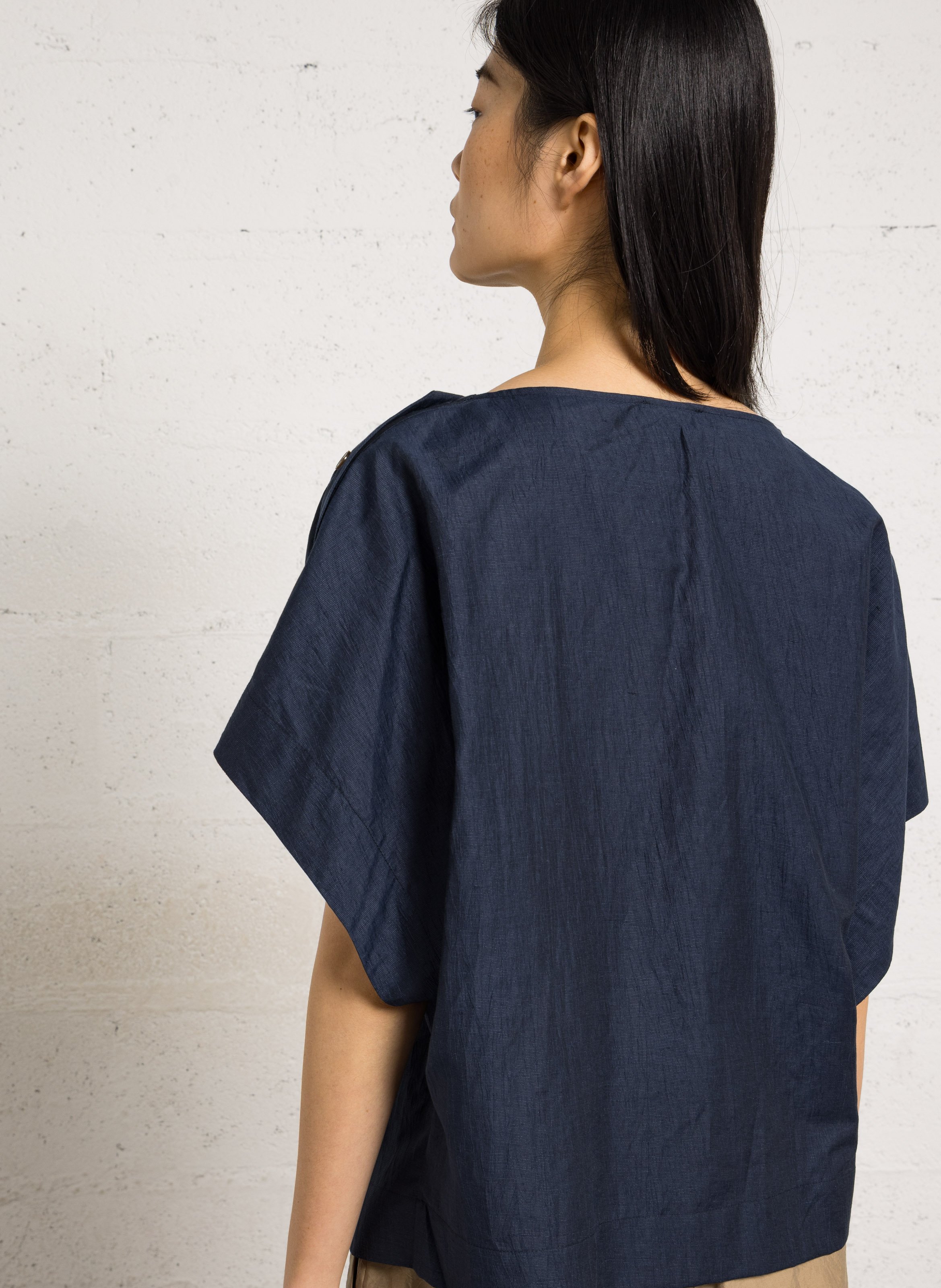 Blous oversize en lin et coton bio mélangé issa SOEUR Bleu