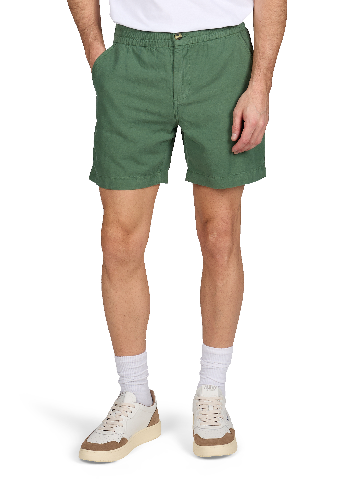 Straight fit Organic cotton and linen blend shorts FAGUO Green