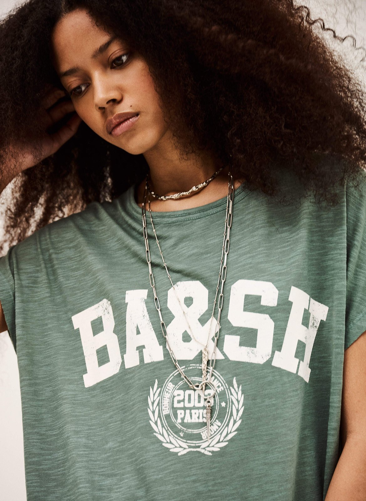 Robe midi imprimée col rond civia BA&SH Kaki