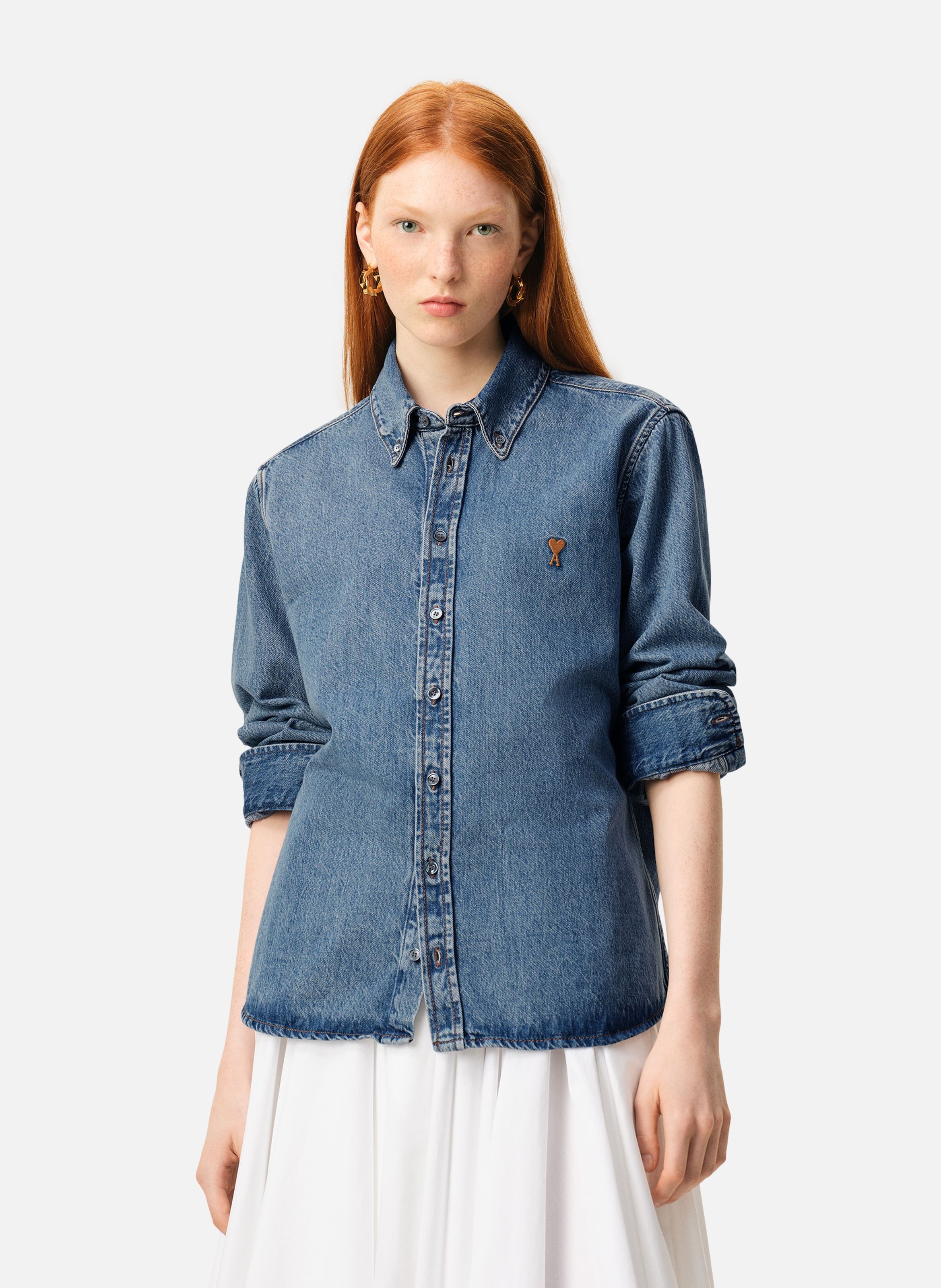 Chemise col boutonné ami de coeur en coton unisexe AMI PARIS Bleu