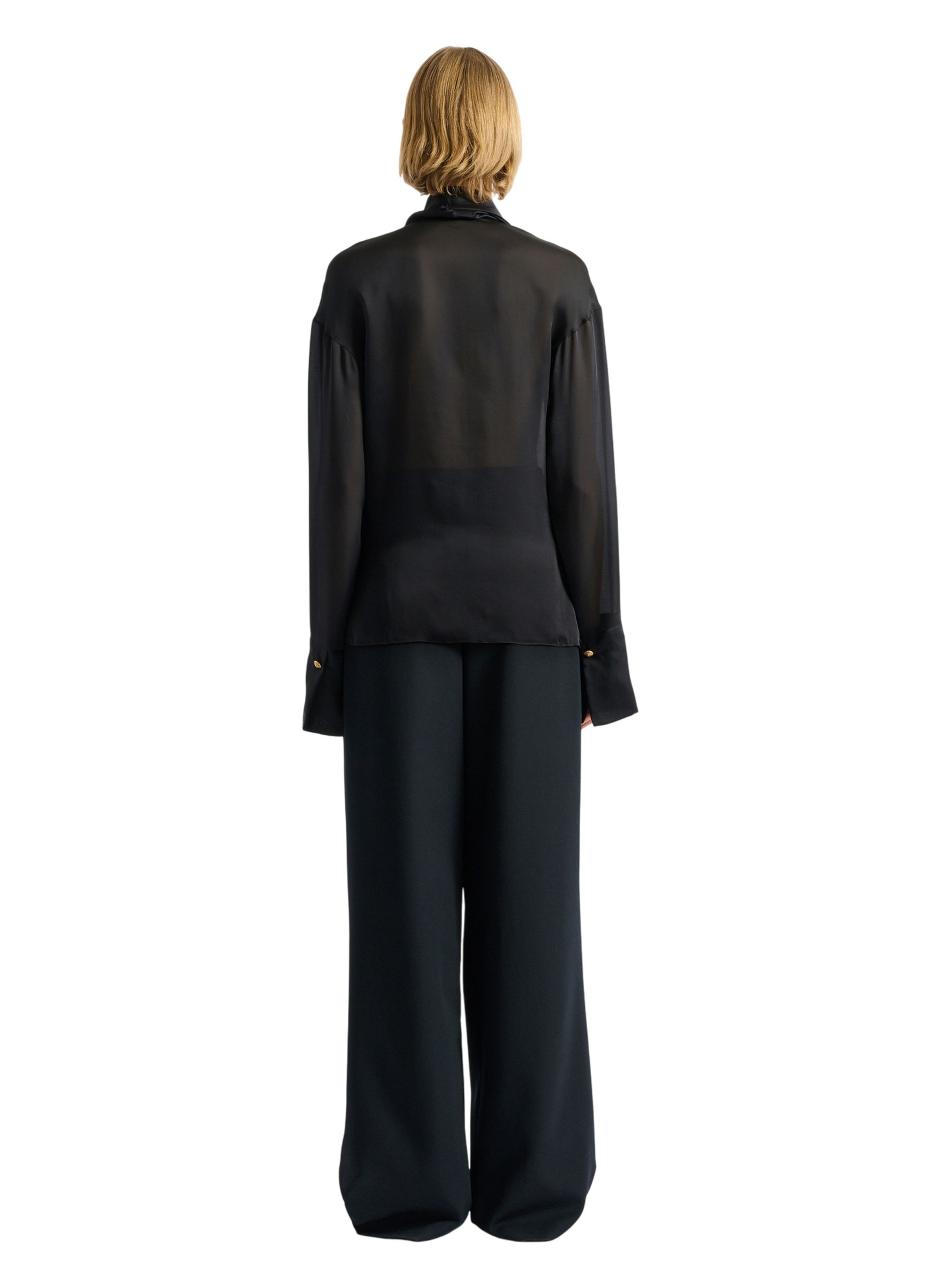 Chemise en soie à col noué BALMAIN Noir