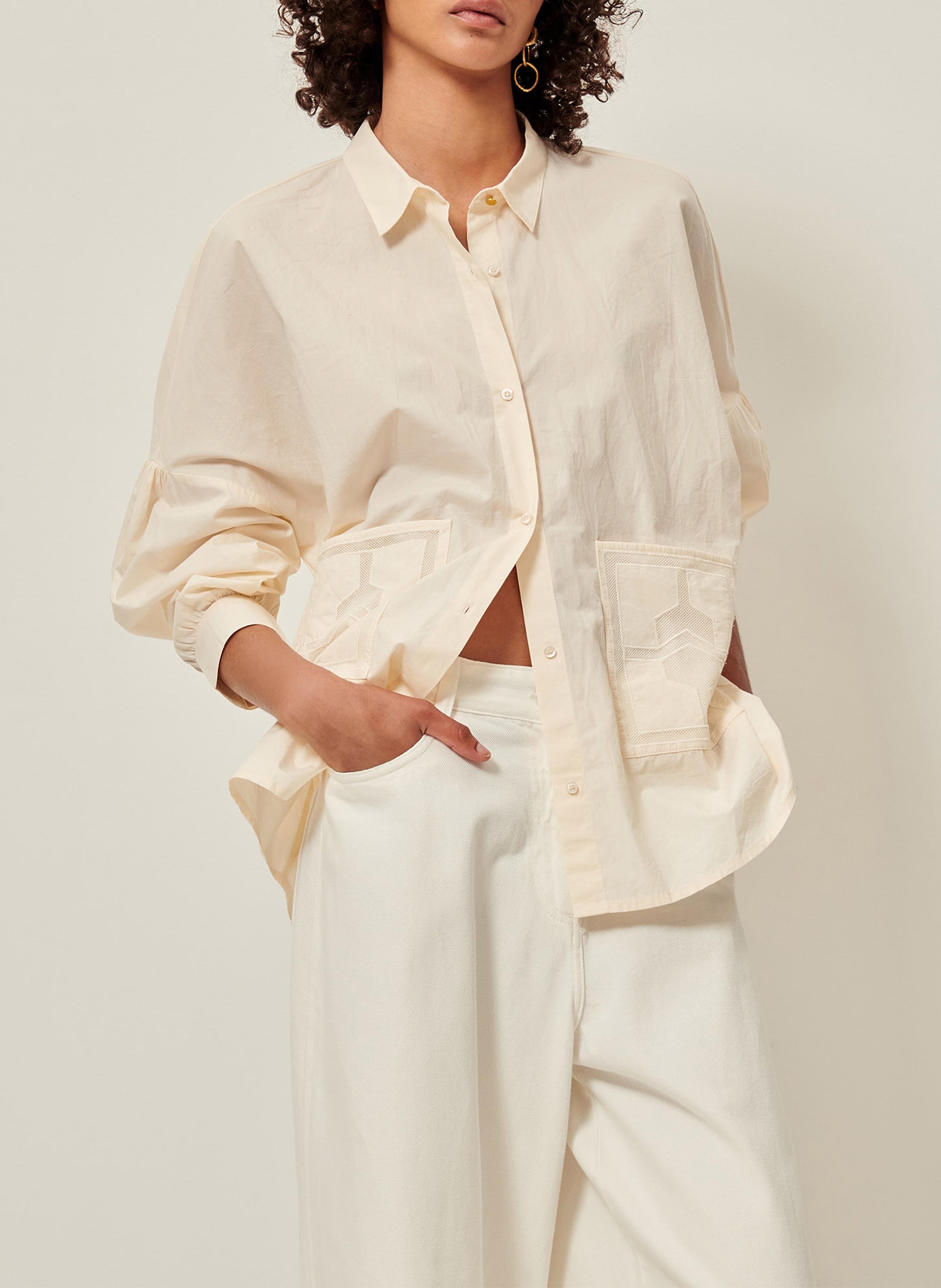 Chemise ample dos nu en coton flores SESSUN Beige