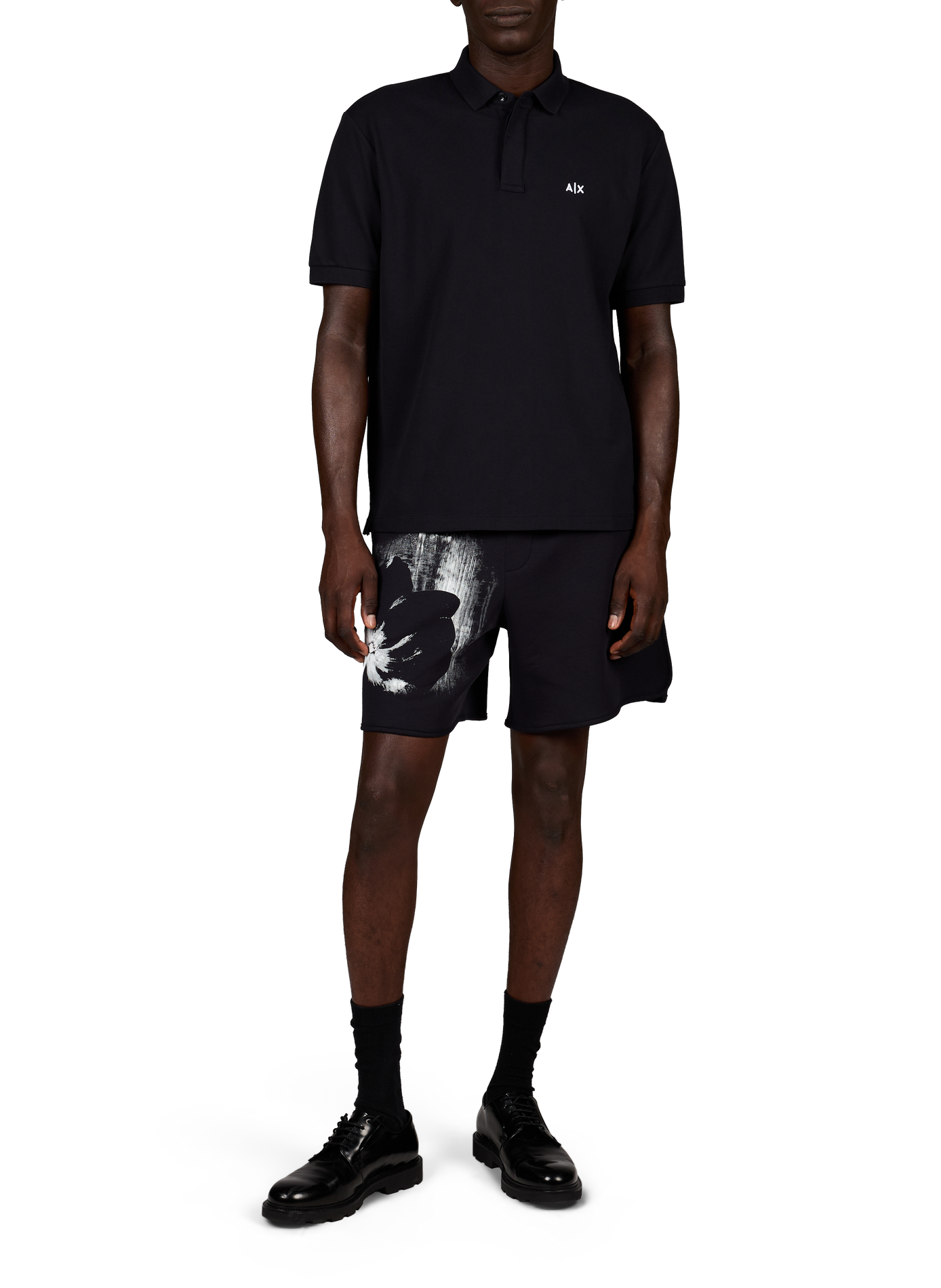 Straight polo shirt with embroidered logo in blended cotton. ARMANI EXCHANGE Blue