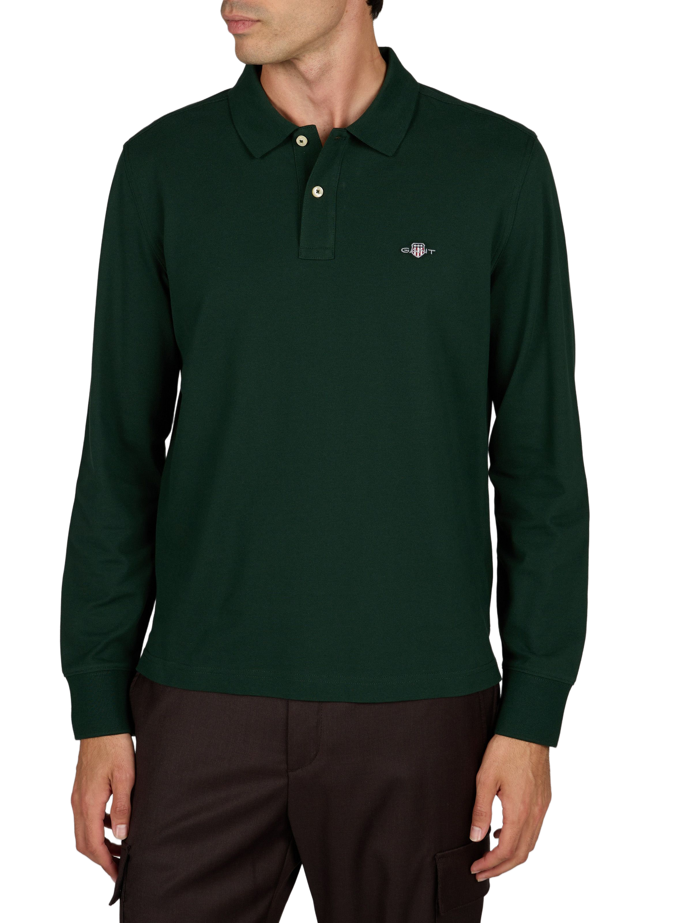 Long-sleeved cotton polo shirt GANT Green