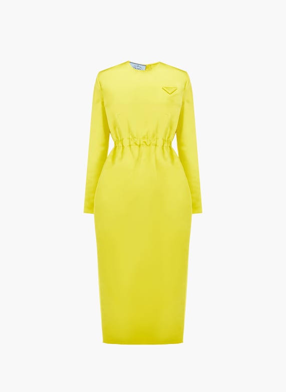 prada yellow silk dress Prada Crepe Satin Mini Dress by Prada
