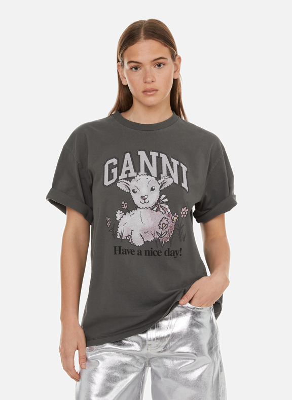 GANNI Printed T-shirt Grey