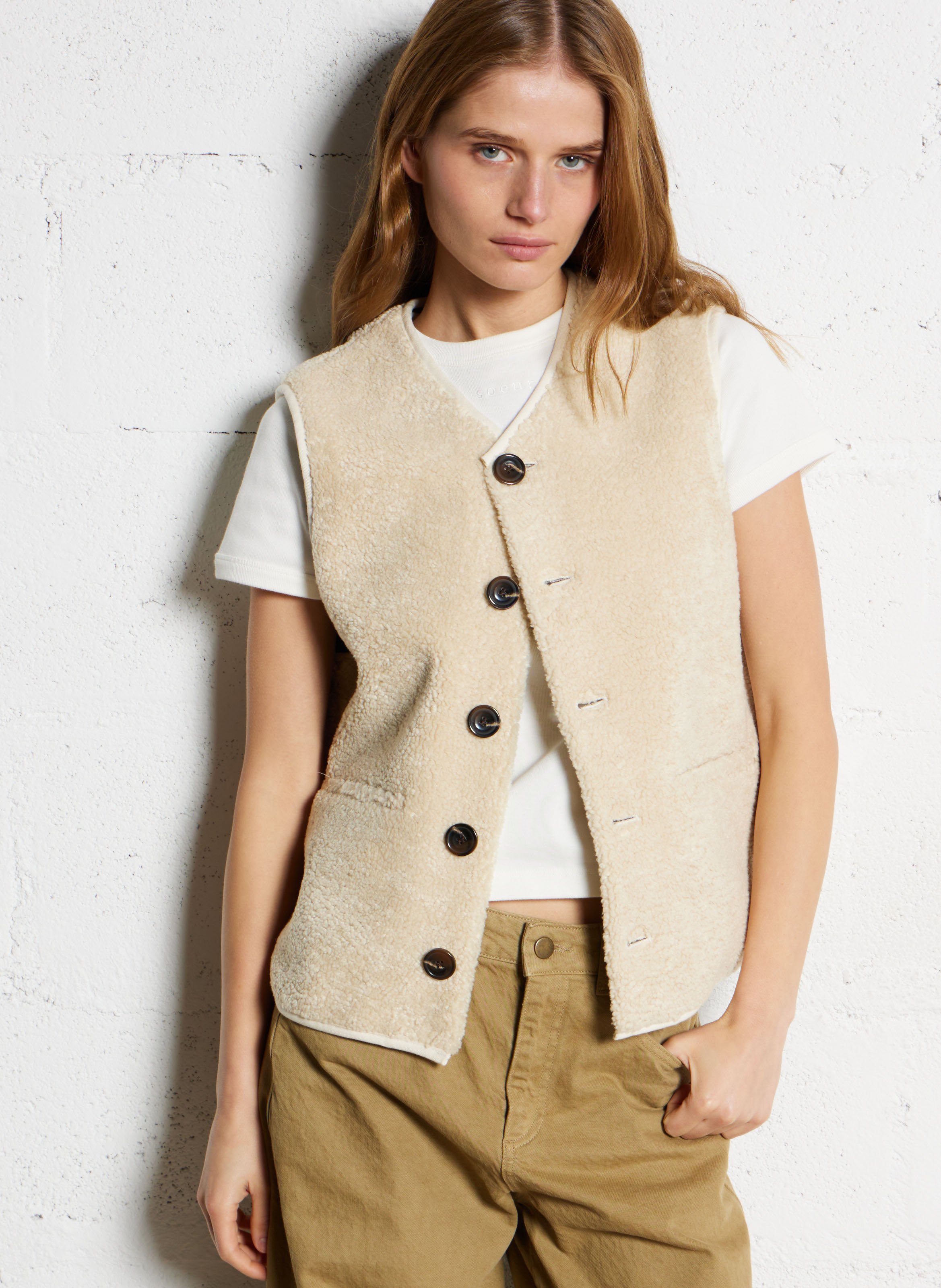 Gilet sans manches aspect mouton fusil SOEUR Beige