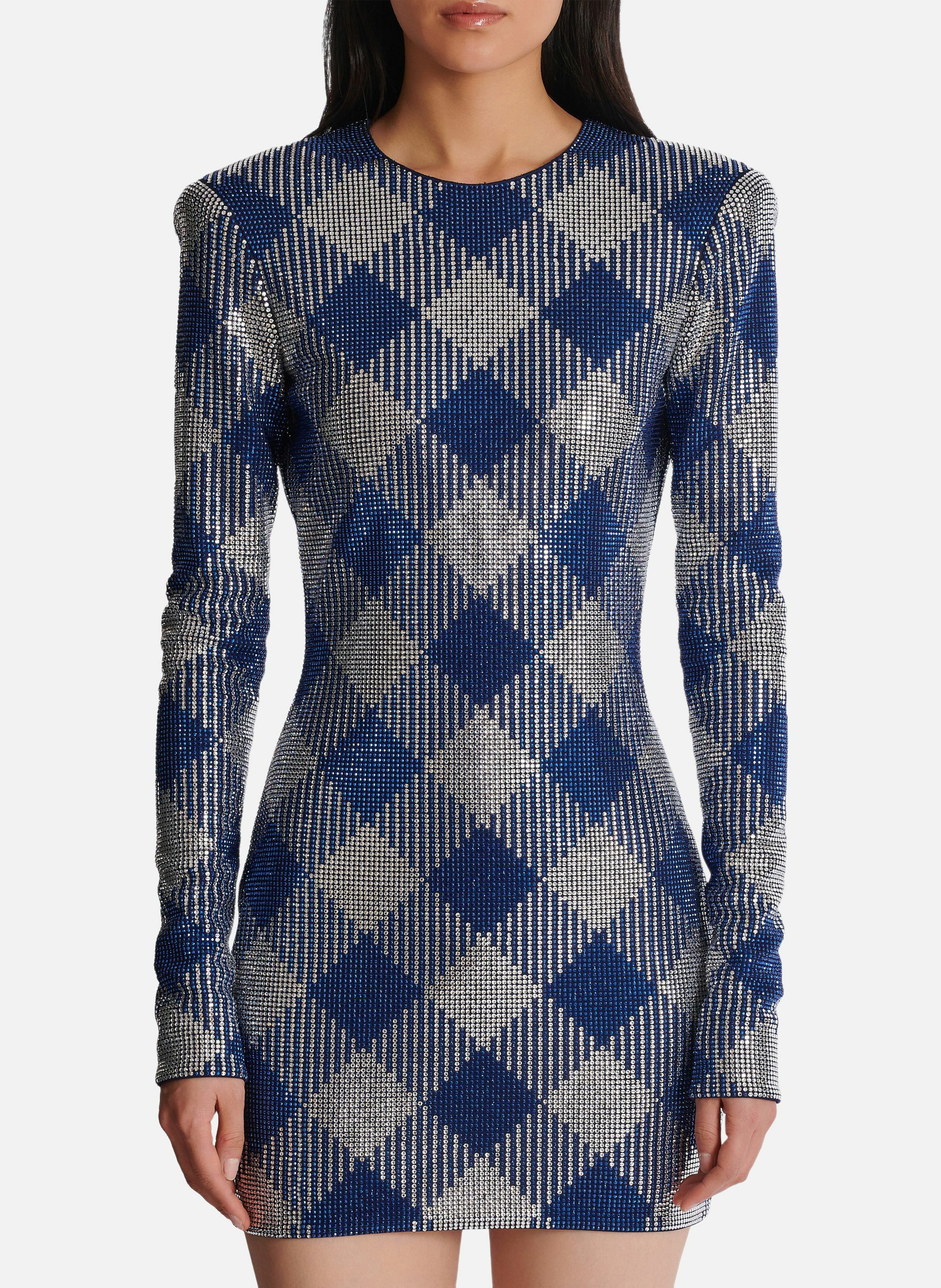 Robe en strass vichy BALMAIN Bleu