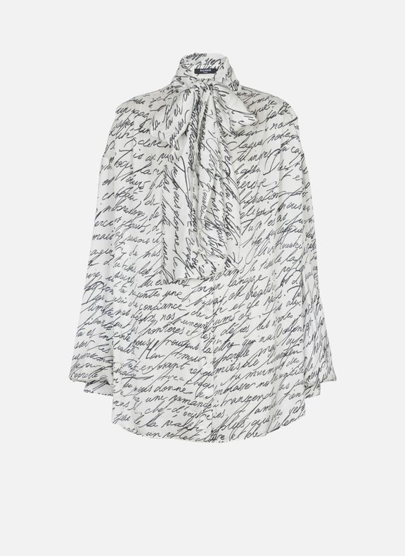 Chemise à col lavallière imprimée lettre d'amour Blanc by BALMAIN BALMAIN Chemise à col lavallière imprimée lettre d'amour Blanc