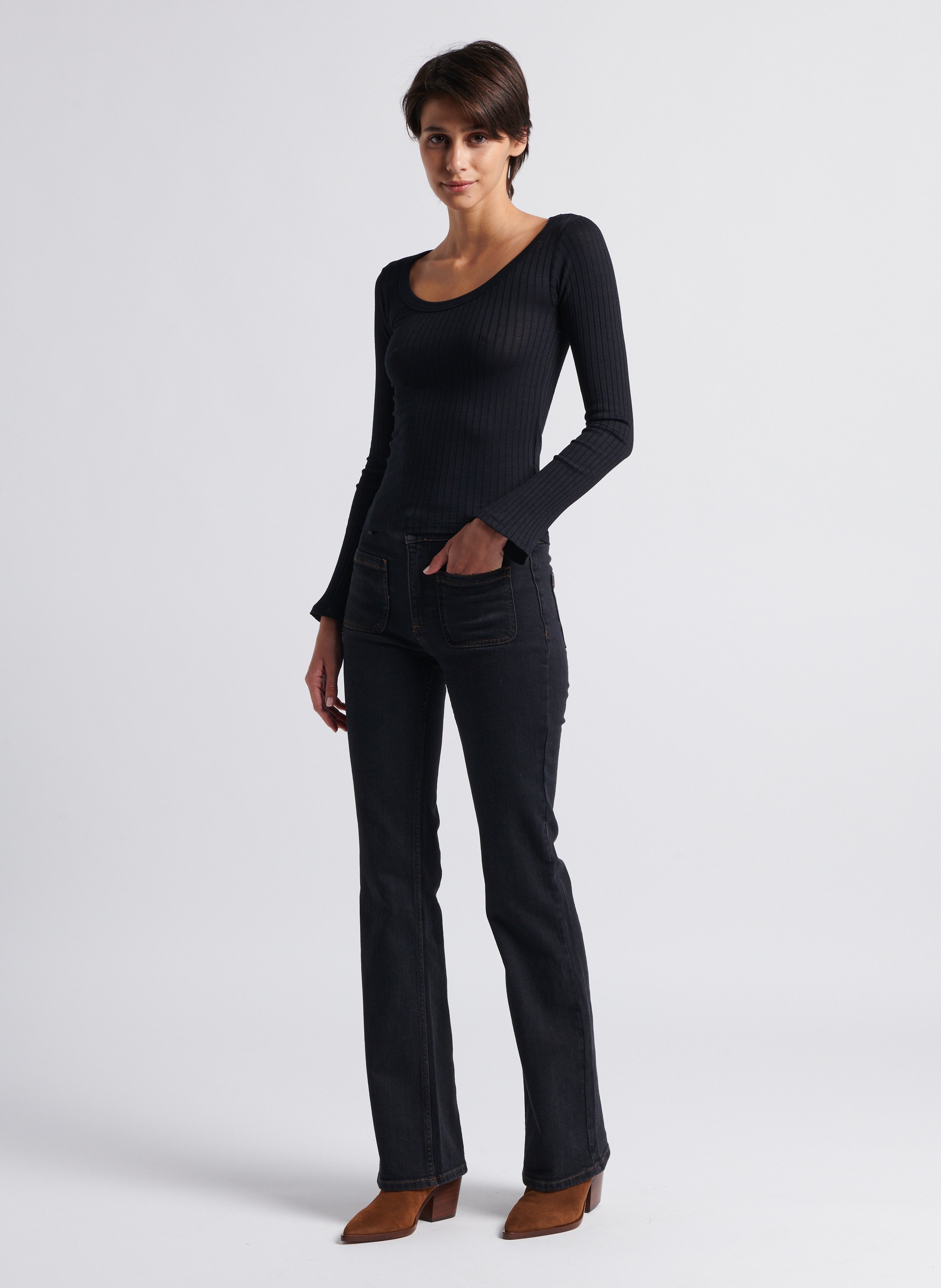 Pantalon boot-cut en jean ross BA&SH Noir