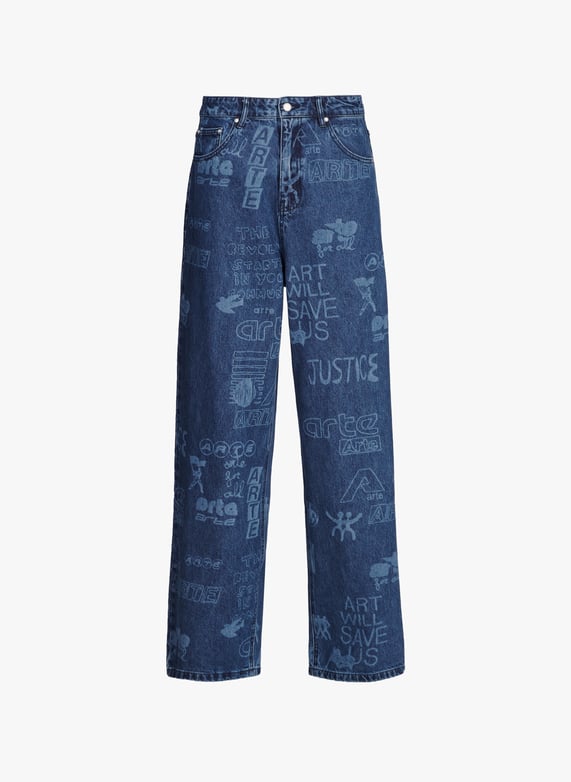 Jeans droit à imprimé en coton | Bleu by ARTE ANTWERP Jeans droit à imprimé en coton Bleu
