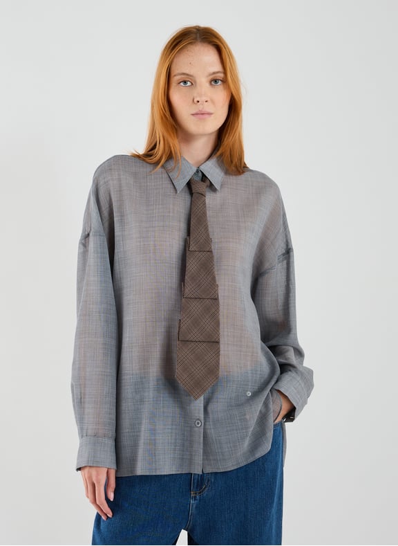 Oversized sheer shirt in blended wool Grey by TIBI TIBI Oversized sheer shirt in blended wool Grey