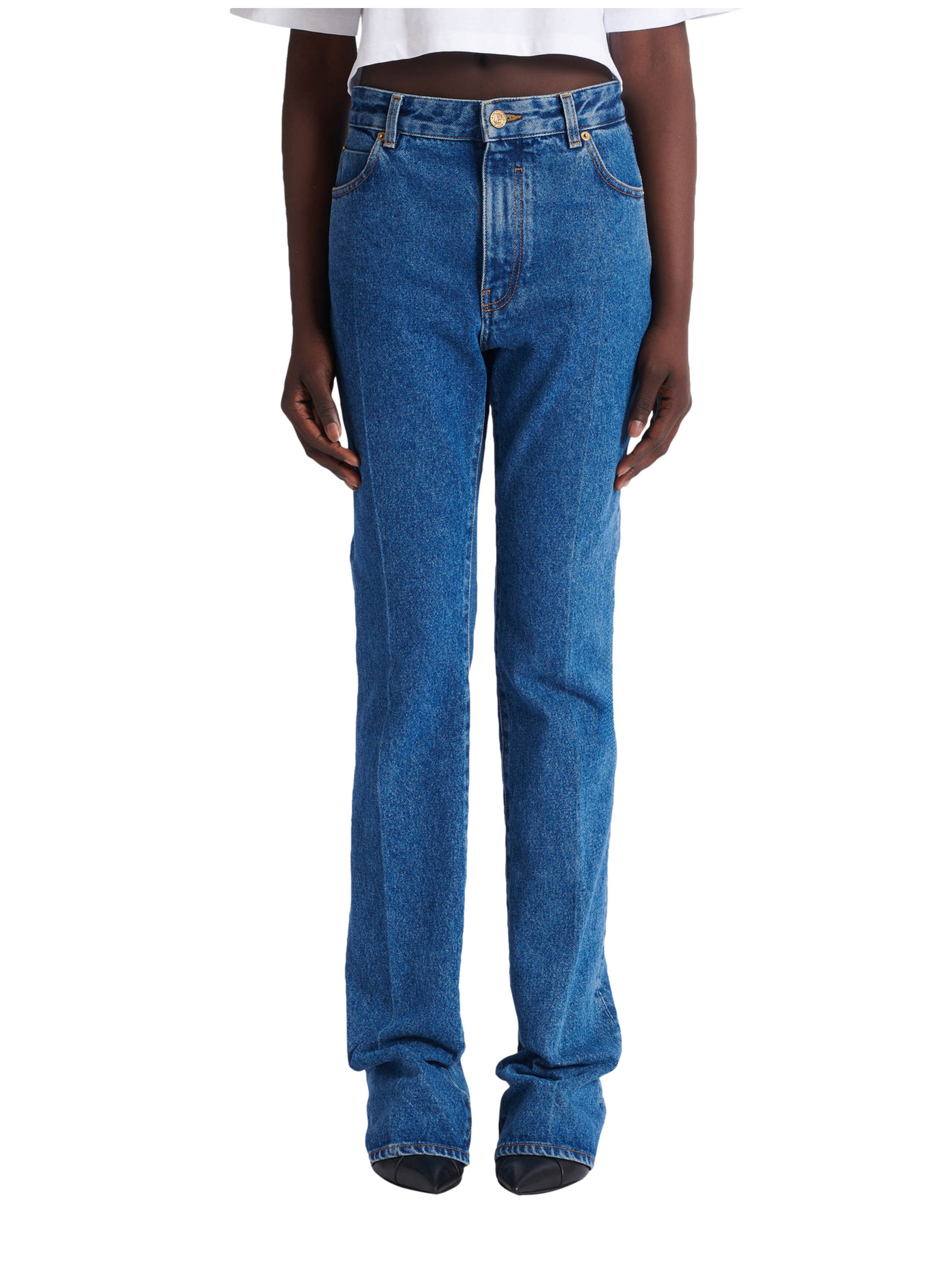 Pantalon en denim droit BALMAIN Bleu
