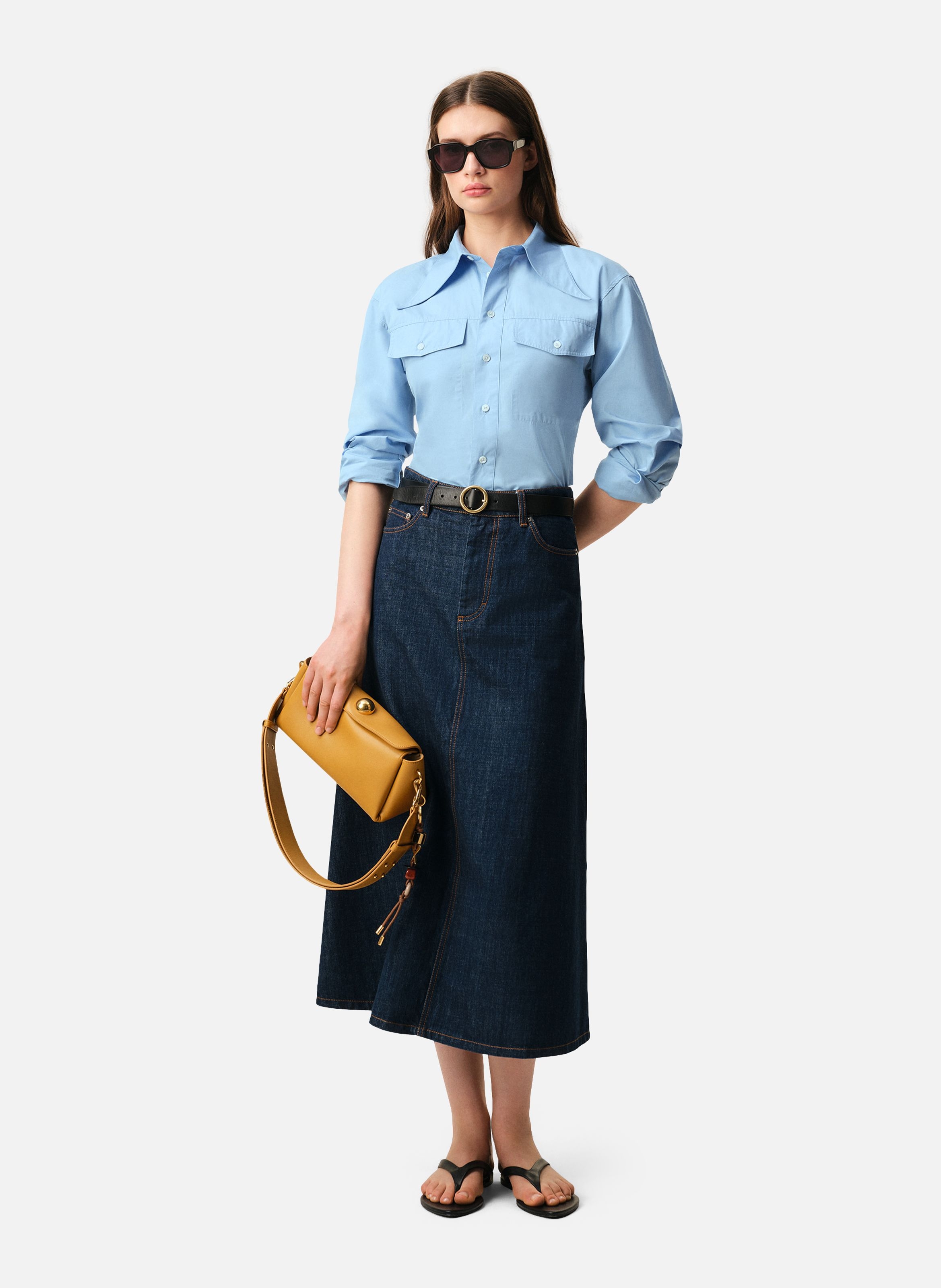 Chemise cintrée col en pointe en coton AMI PARIS Bleu