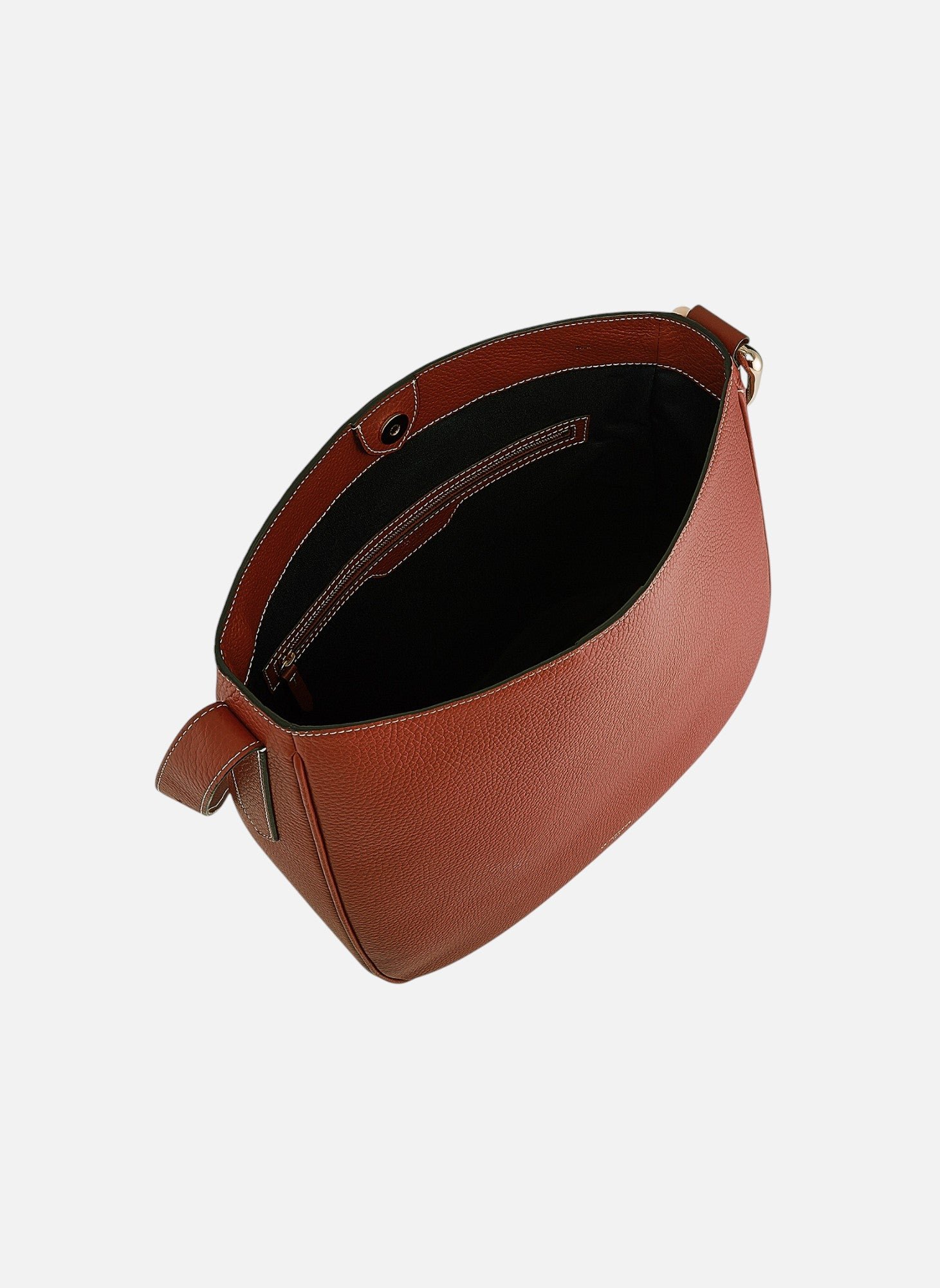 Grand sac hobo madeleine en cuir de taurillon grainé LE TANNEUR Marron