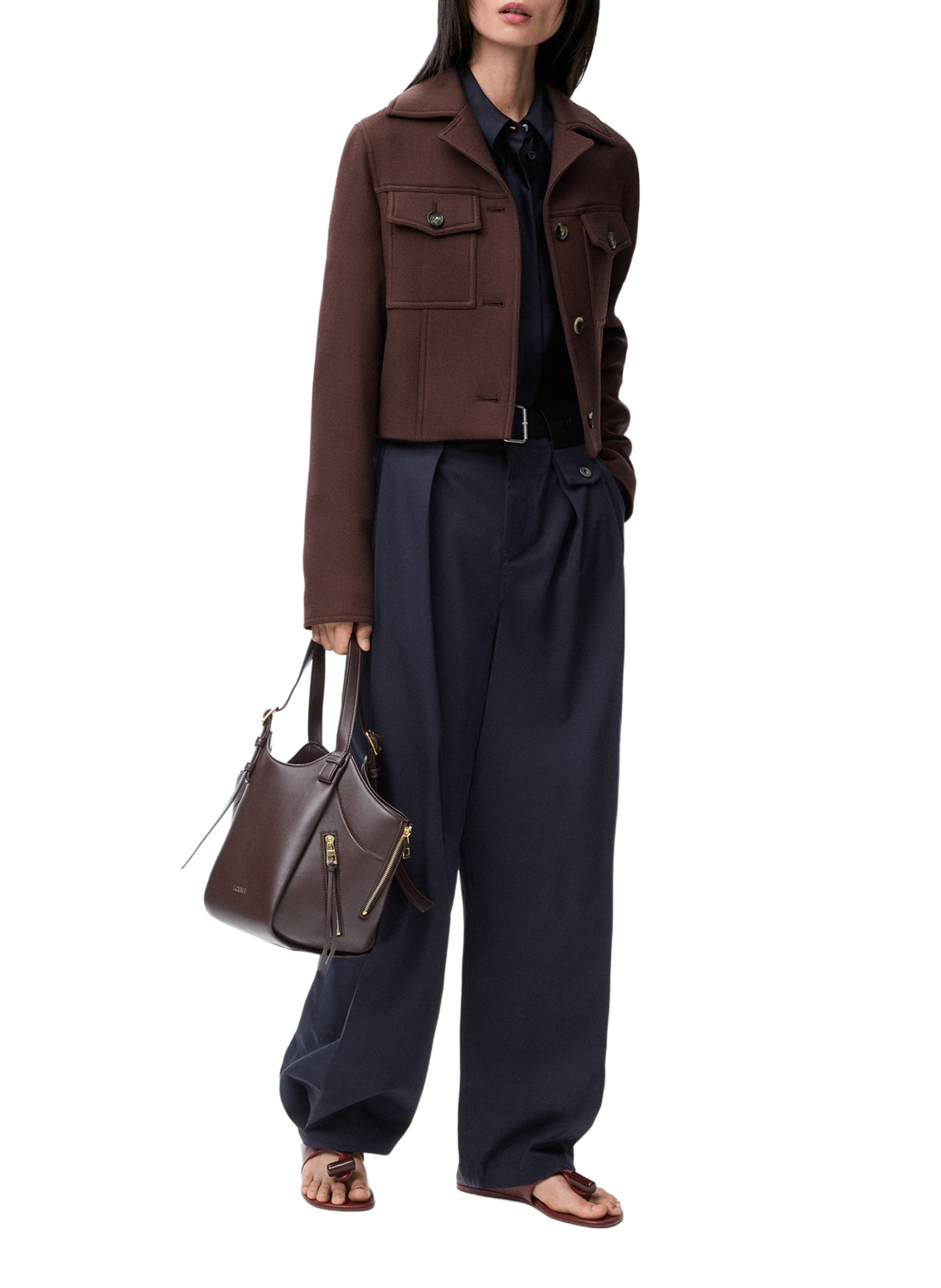 Veste courte droite en laine LOEWE Marron