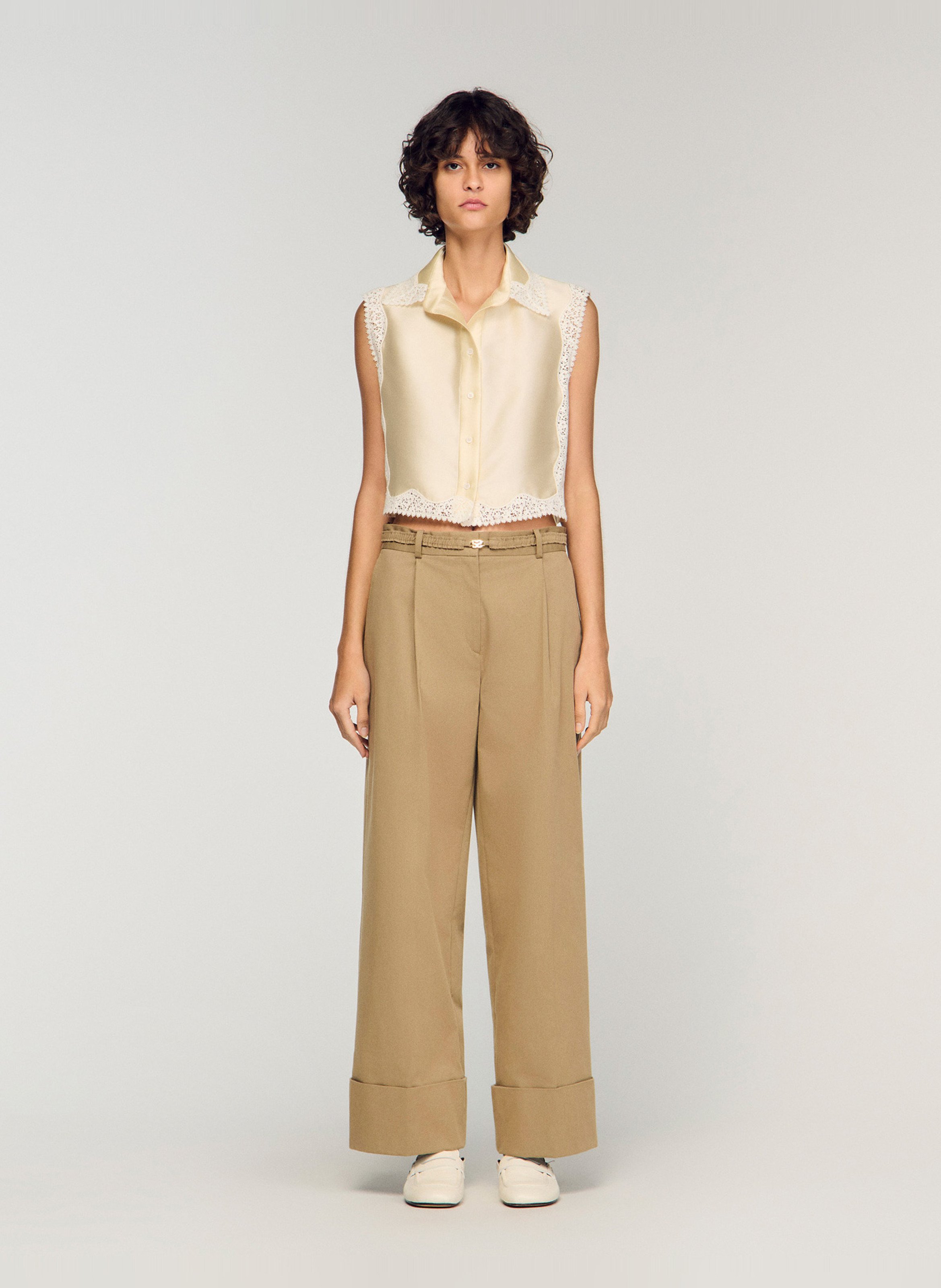 Chemise droite col classique satinée SANDRO Beige