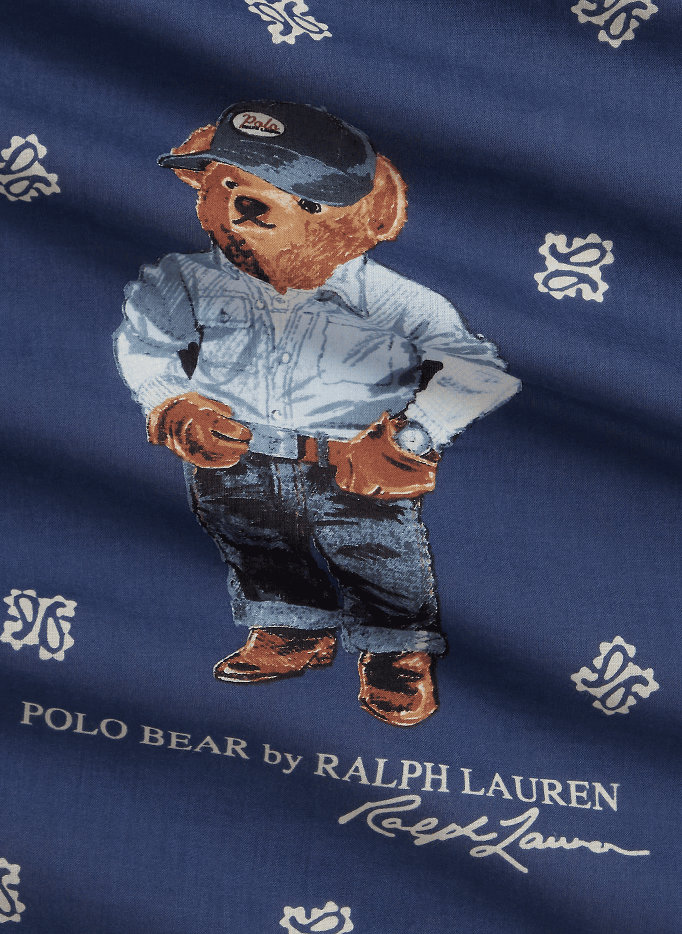Foulard carré à motif cachemire avec ours POLO RALPH LAUREN Bleu