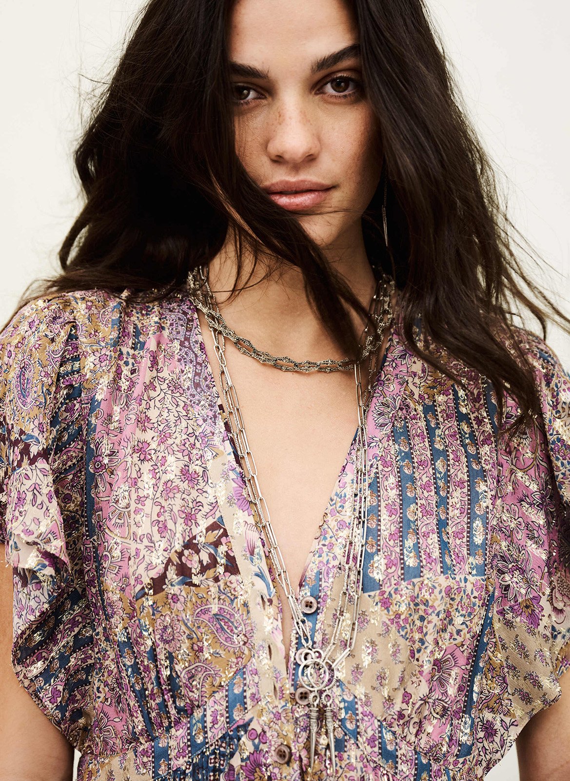 Robe longue col v imprimée pareta BA&SH Rose