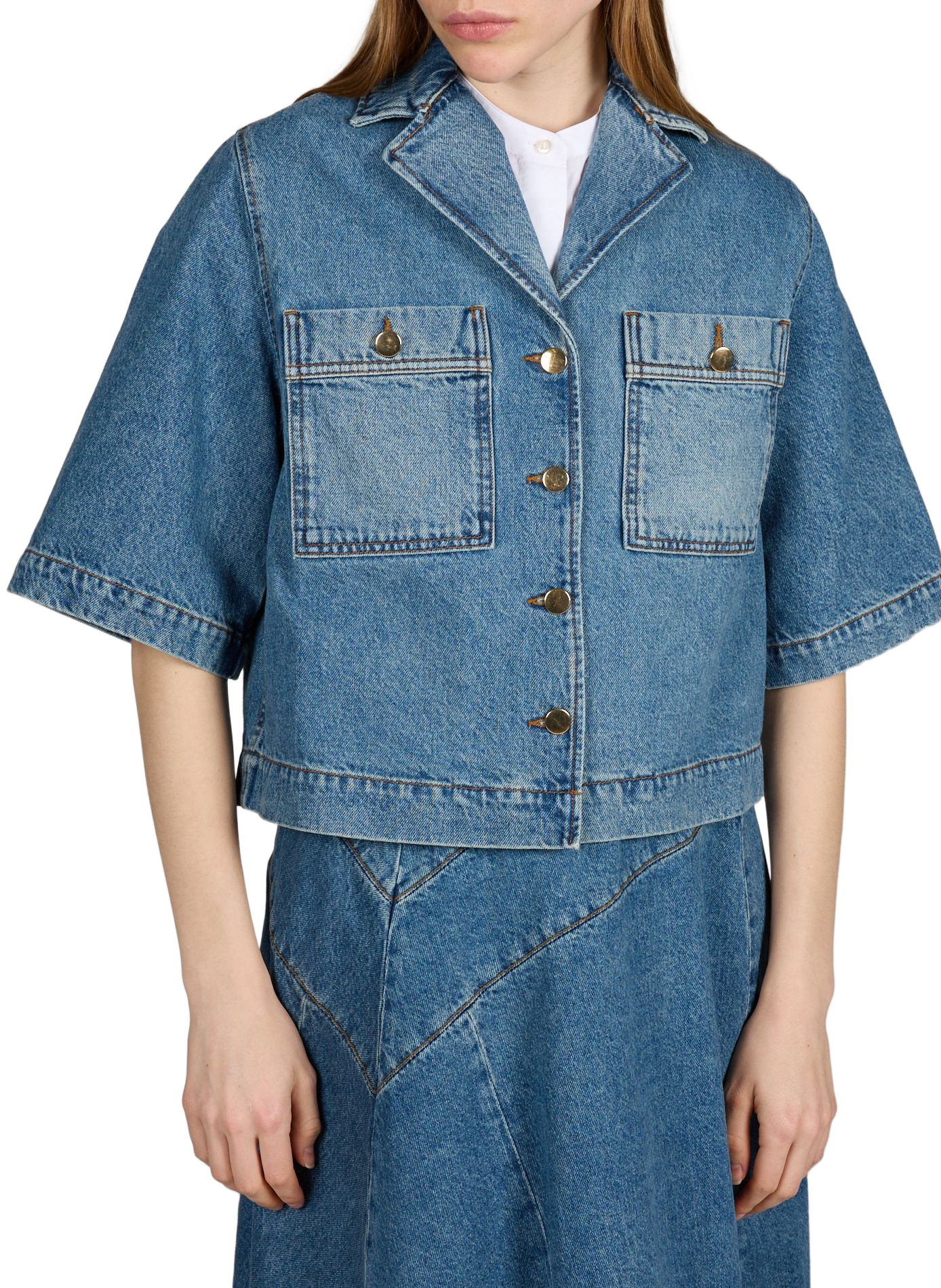 Top de manga corta Enna de mezclilla de algodón OFFICINE GENERALE Azul