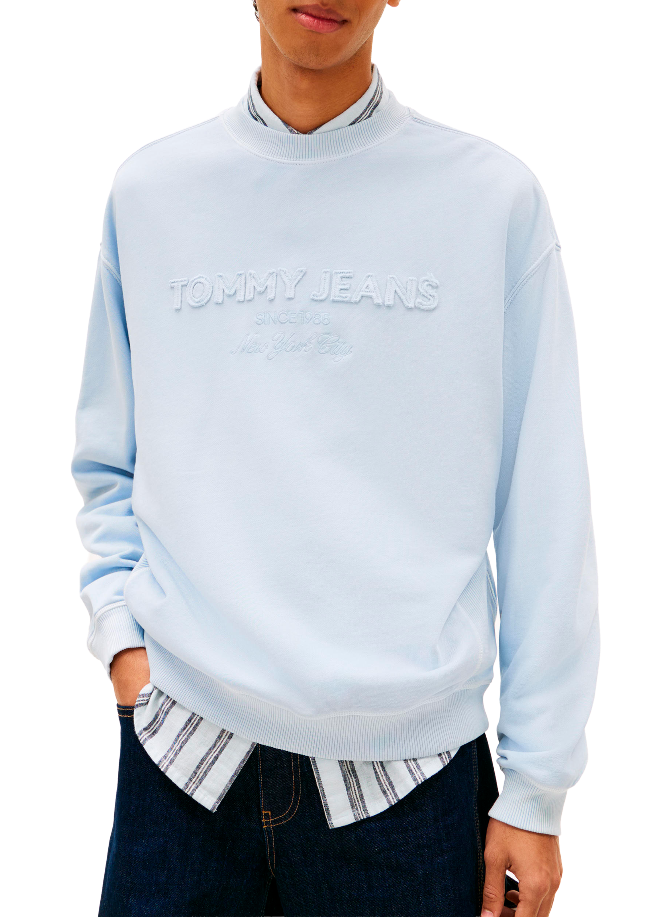 Sweat droit brodé en coton TOMMY HILFIGER Bleu