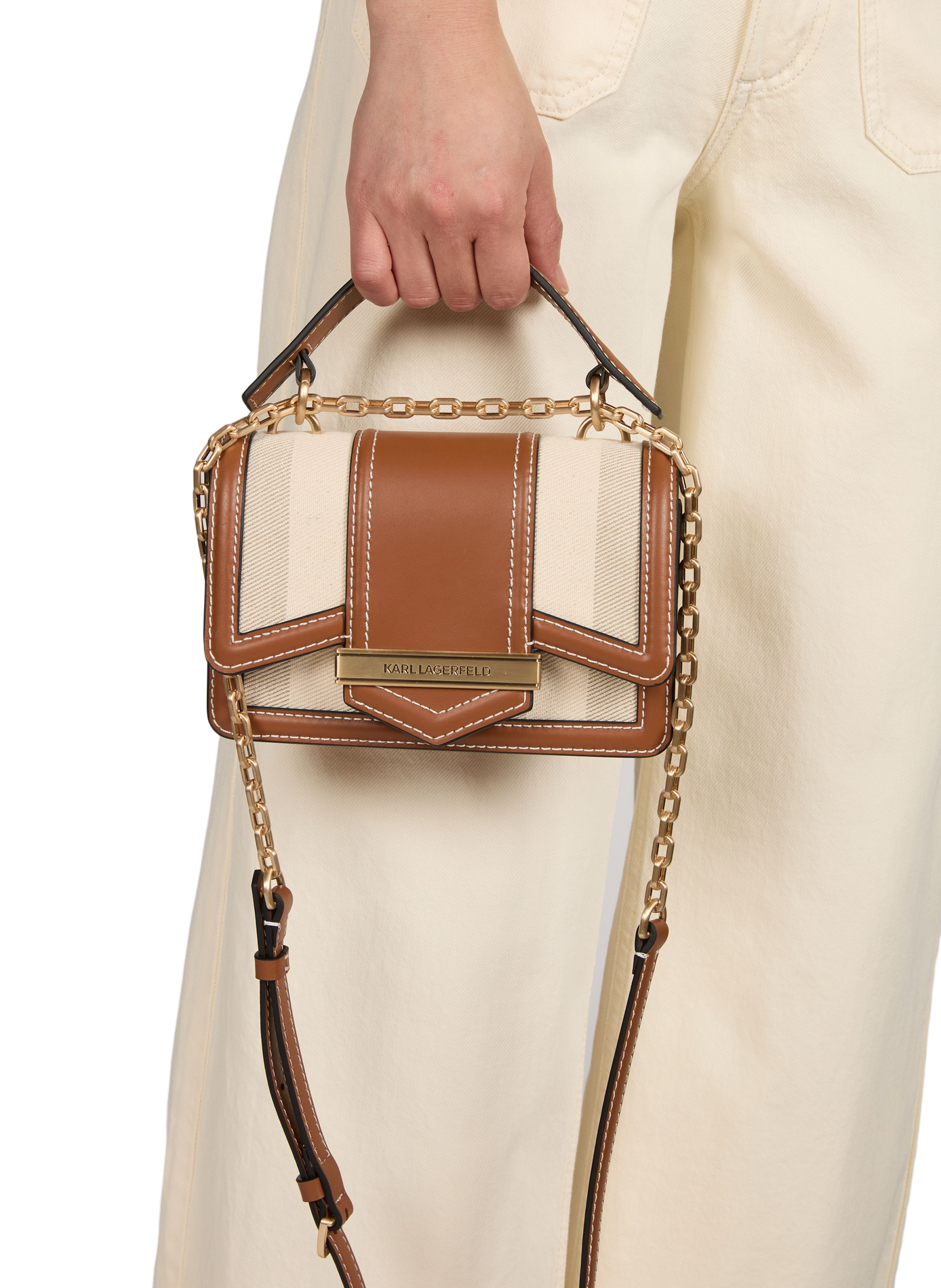 Handbag K/ Nova in cotton and leather KARL LAGERFELD Beige