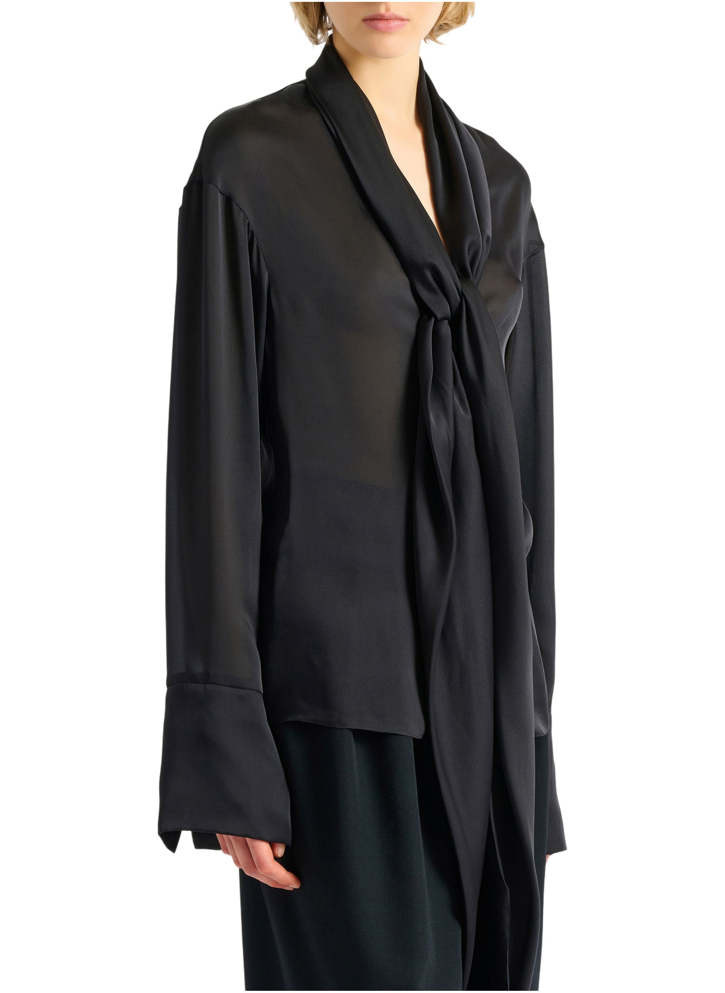 Chemise en soie à col noué BALMAIN Noir