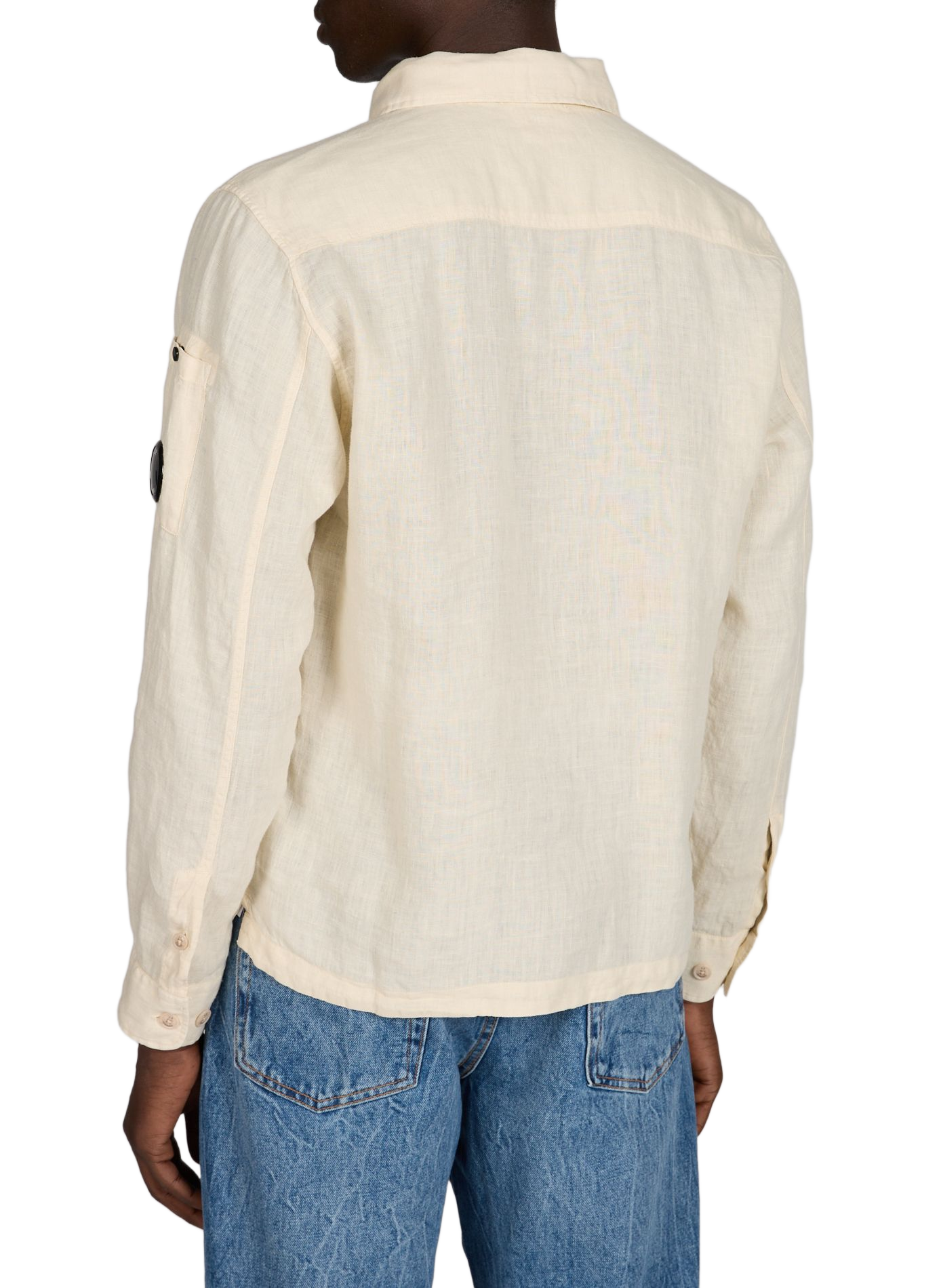 Chemise unie avec empiècement logo sur la manche en lin CP COMPANY Beige