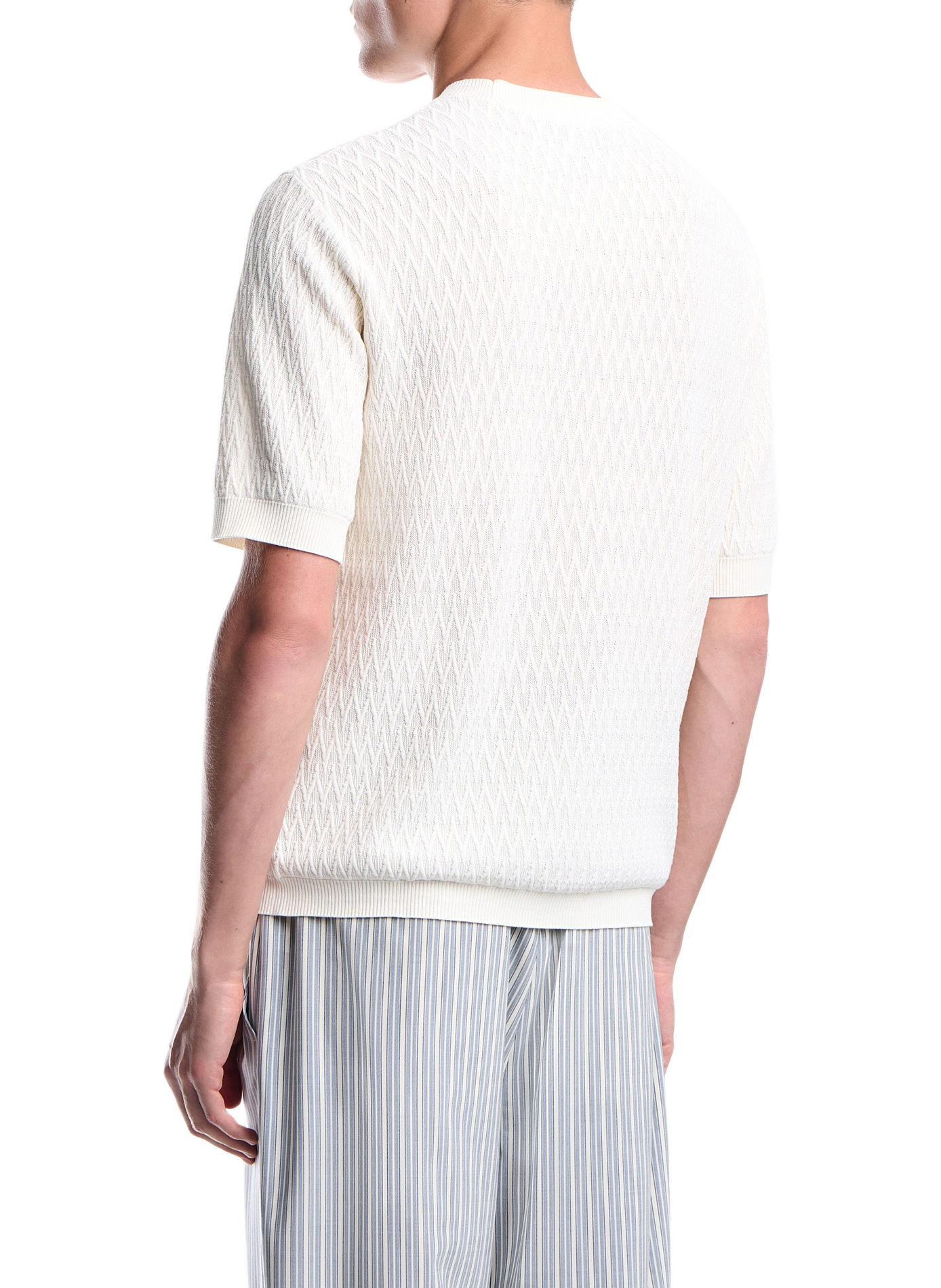 Short-sleeved chevron knit cotton sweater EMPORIO ARMANI White