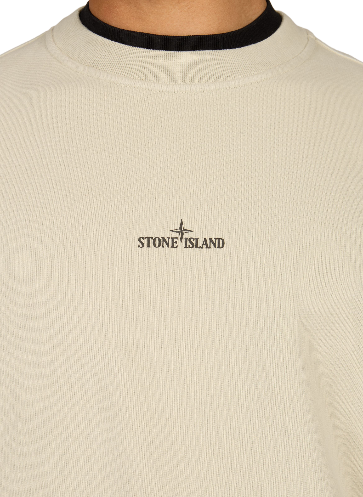 Sweat droit col rond sérigraphié en coton STONE ISLAND Beige