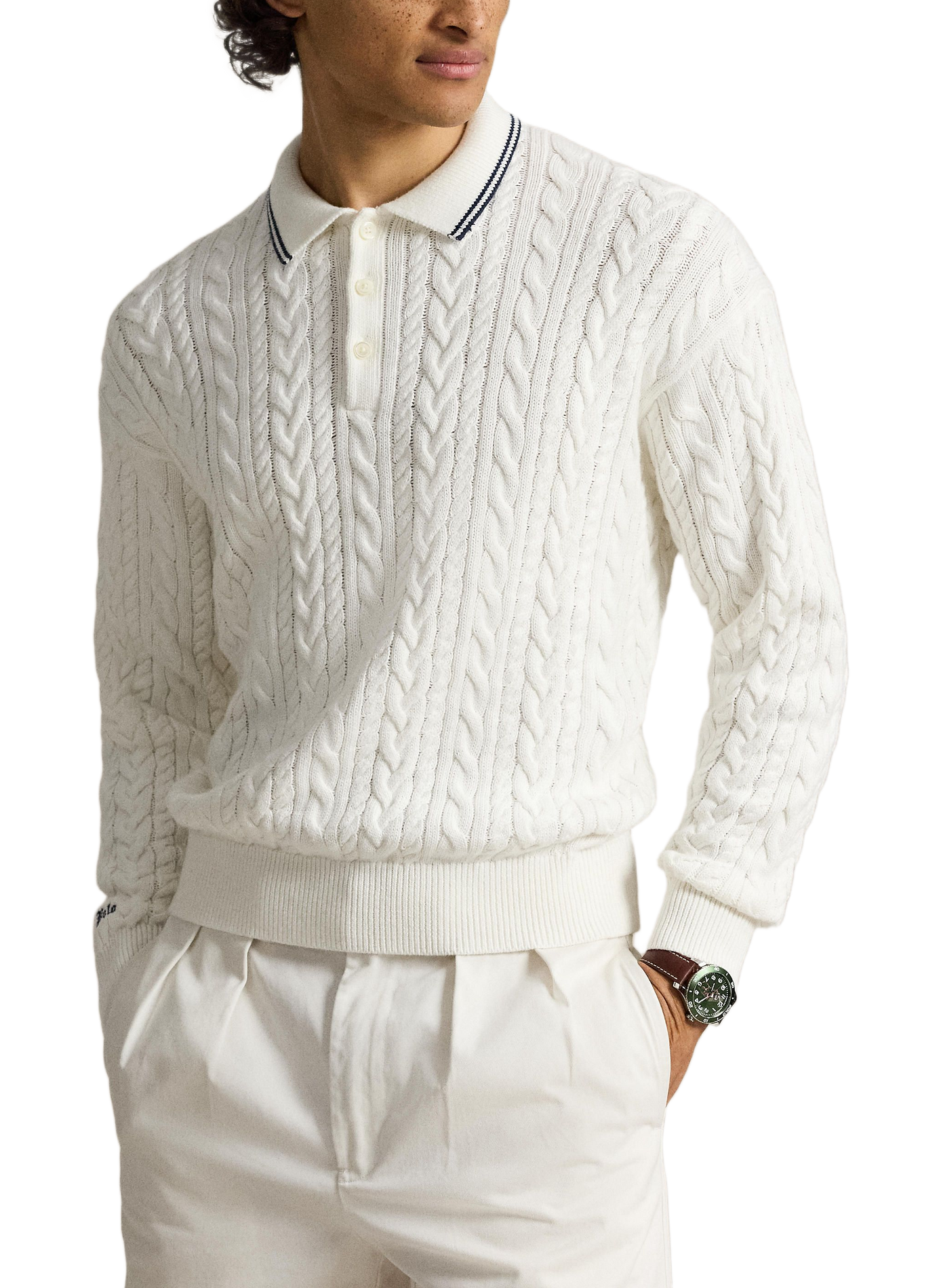 Polo collar sweater in twisted cotton and linen knit POLO RALPH LAUREN Beige