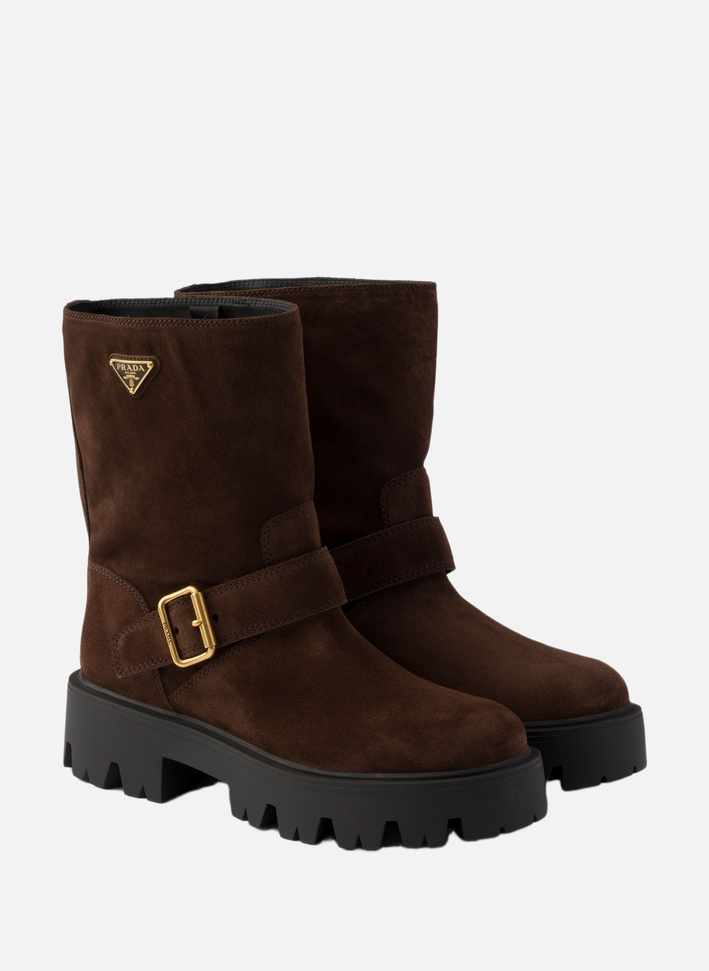 Bottes en veau velours PRADA Marron
