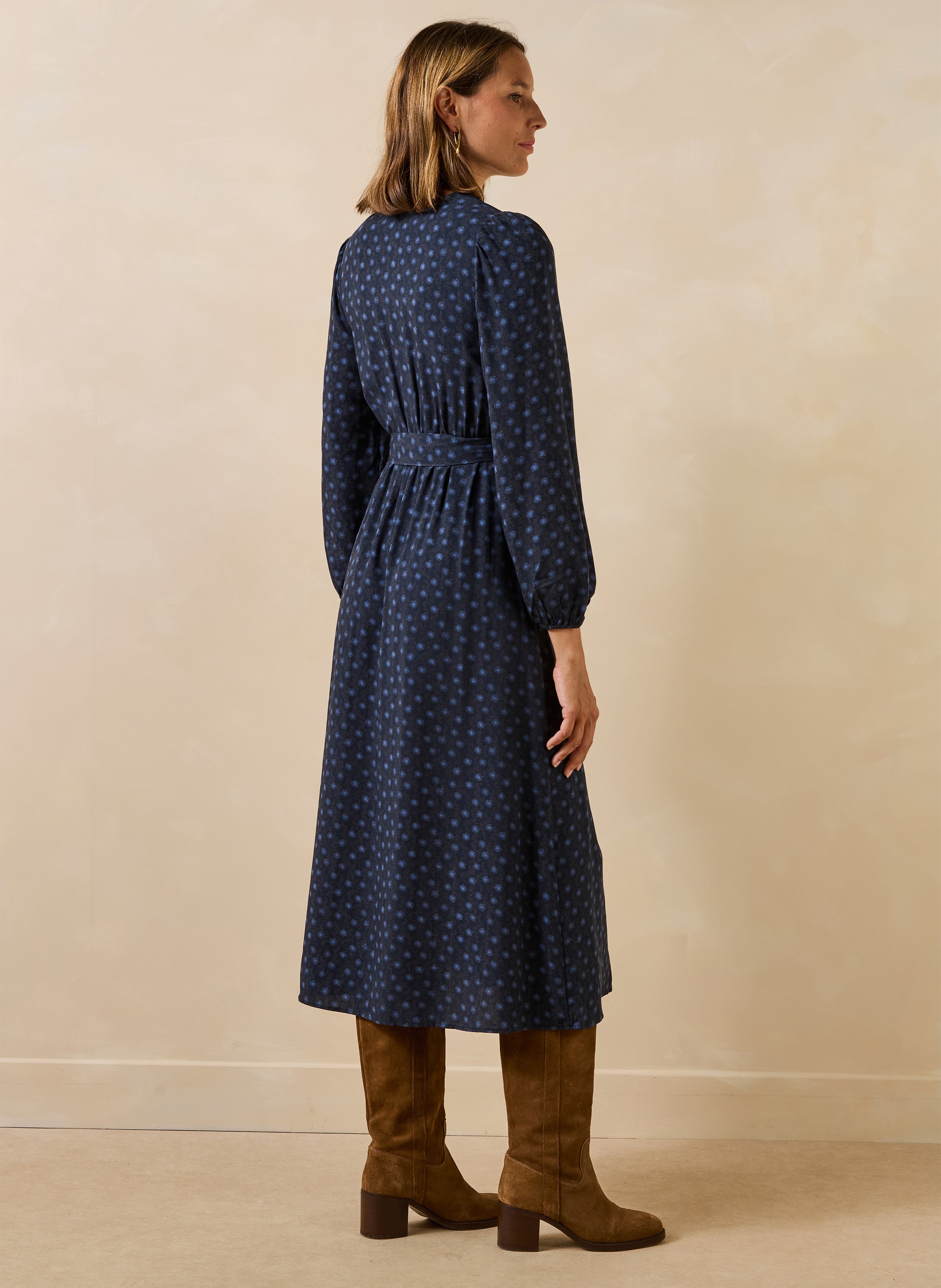 Lange bedrukte wikkeljurk LA FEE MARABOUTEE Blauw