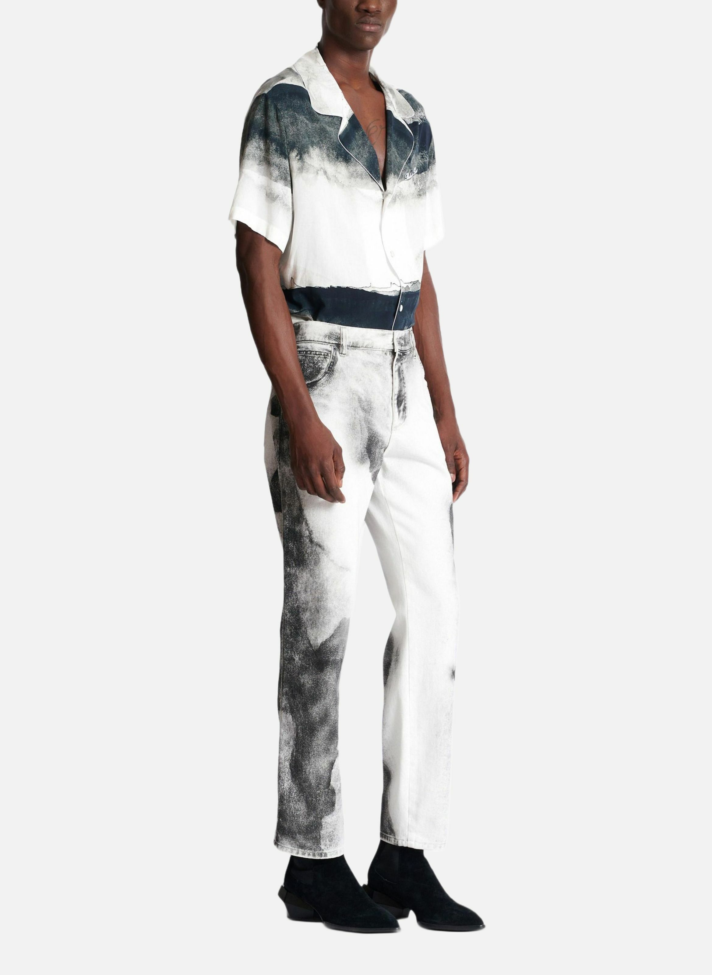 Jean regular en denim imprimé moon BALMAIN Blanc