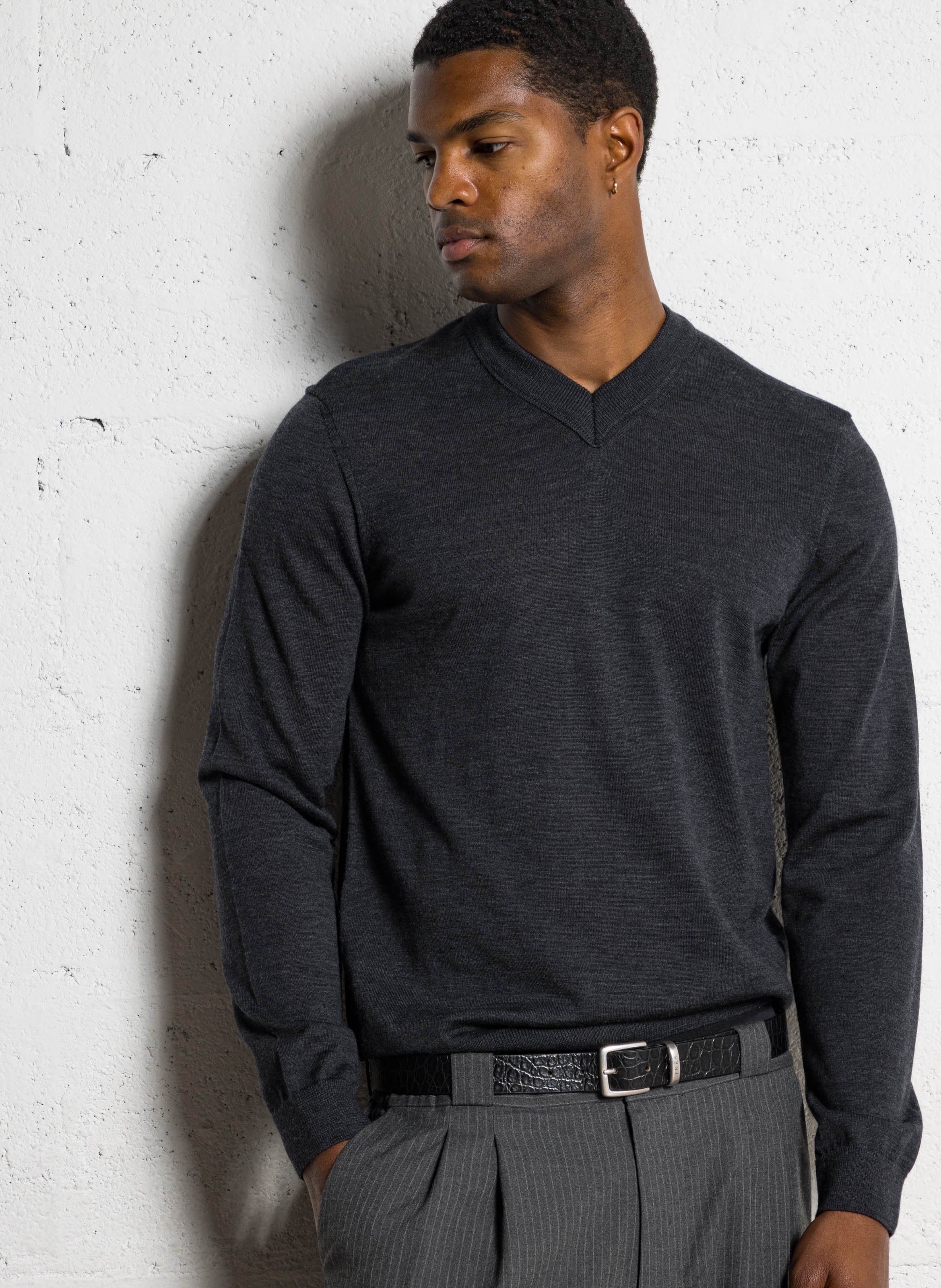 Pull col v en laine IKKS Gris