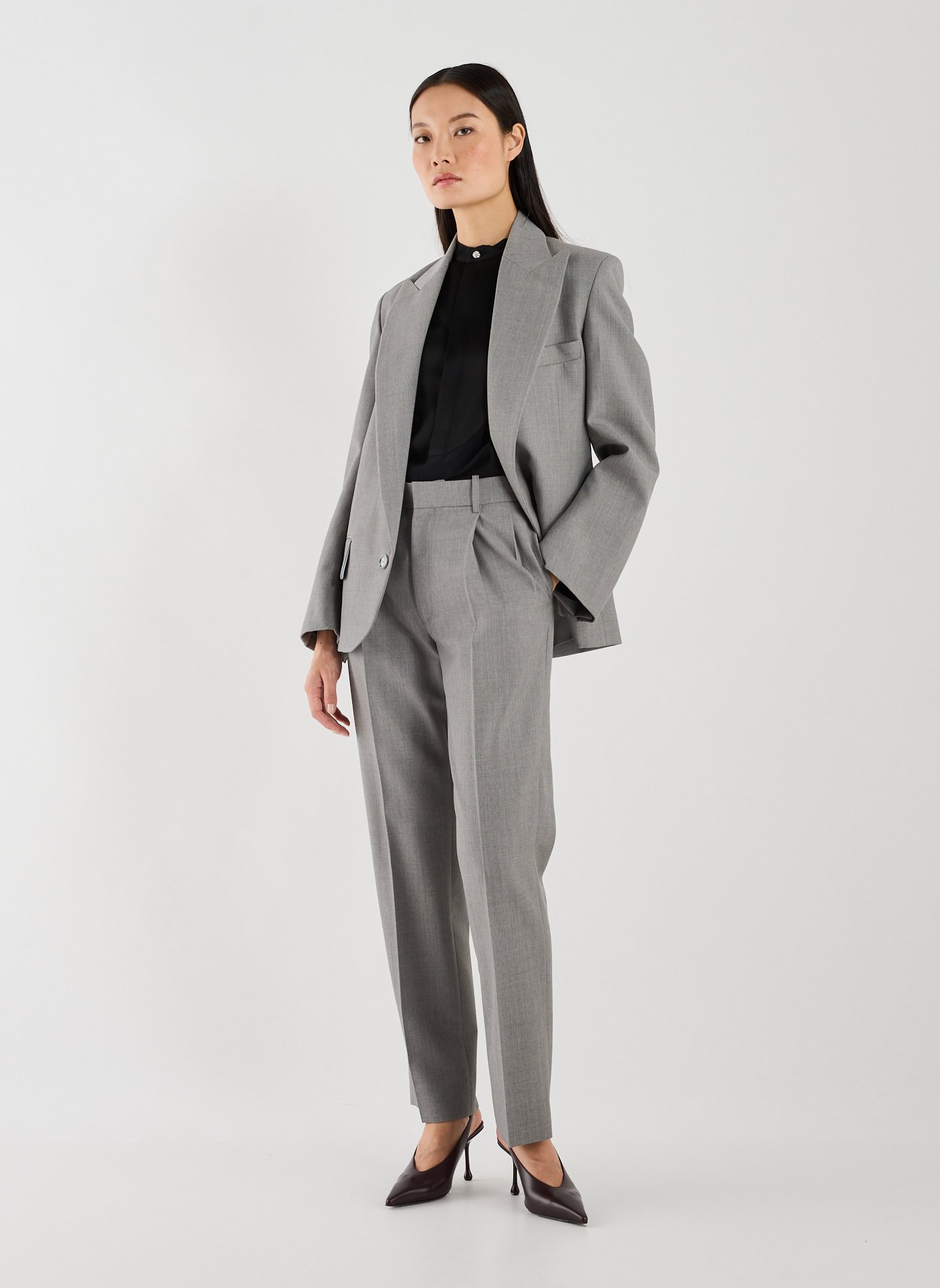 Wool blend blazer with notched lapels VICTORIA BECKHAM Grey