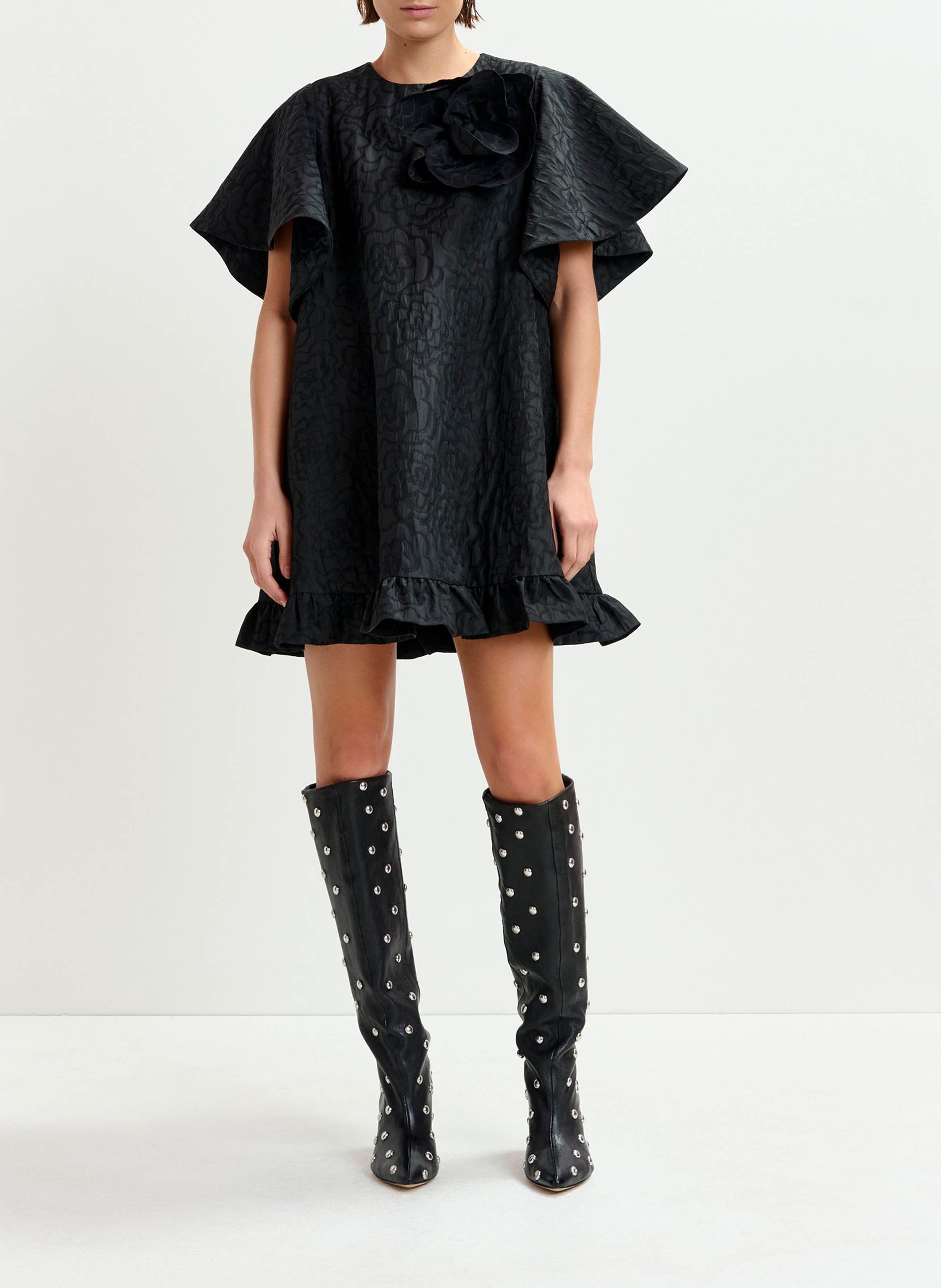 ESSENTIEL ANTWERP Robe courte col rond en jacquard imprimé ising Noir