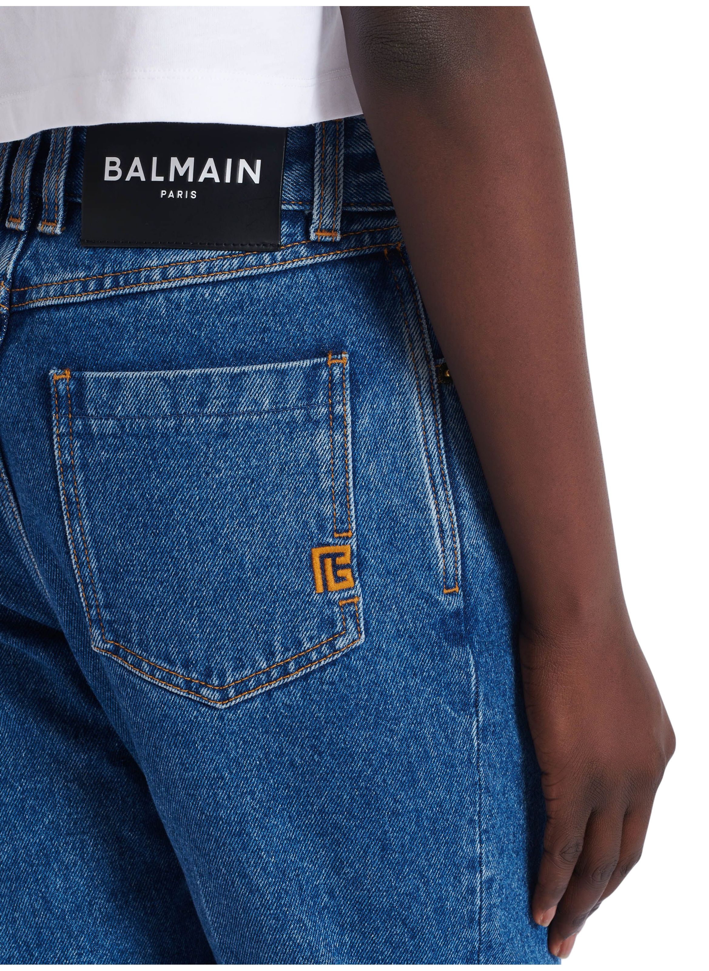 Pantalon en denim droit BALMAIN Bleu