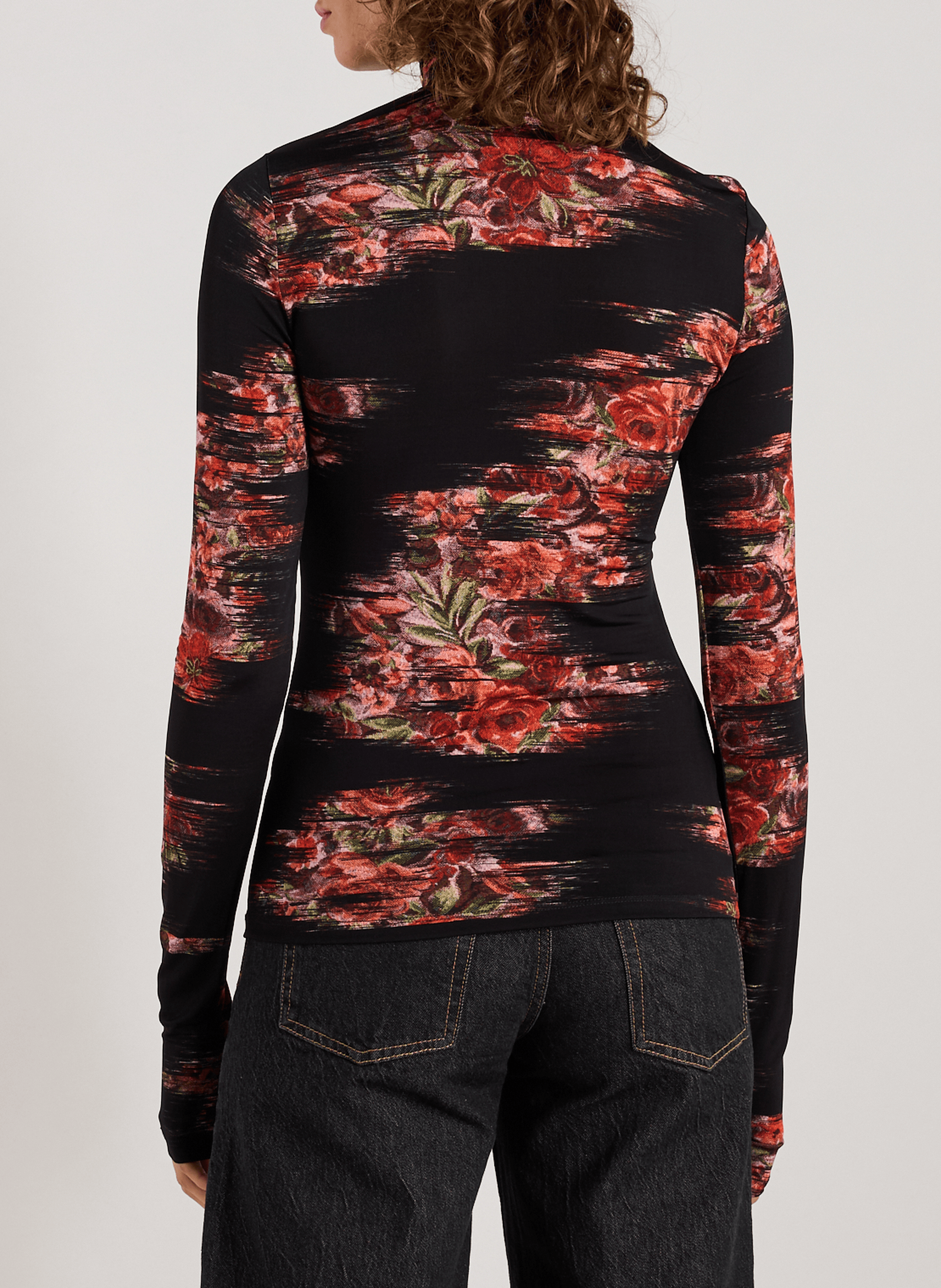 Long-sleeve turtleneck top with floral print GANNI Multicolour