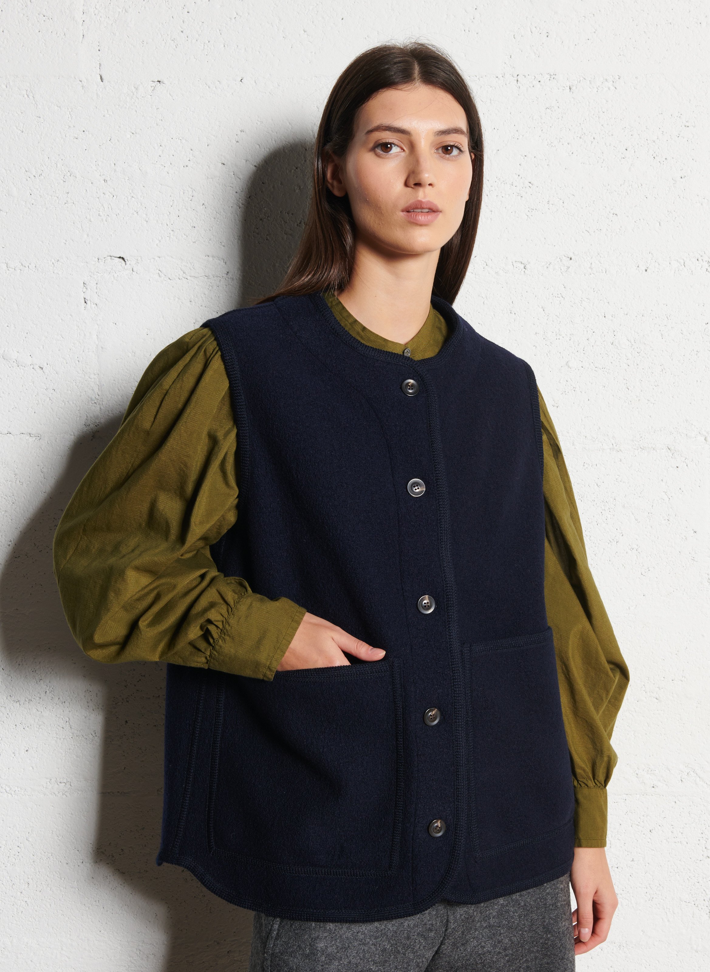 Blouson col rond en laine chicago SOEUR Bleu