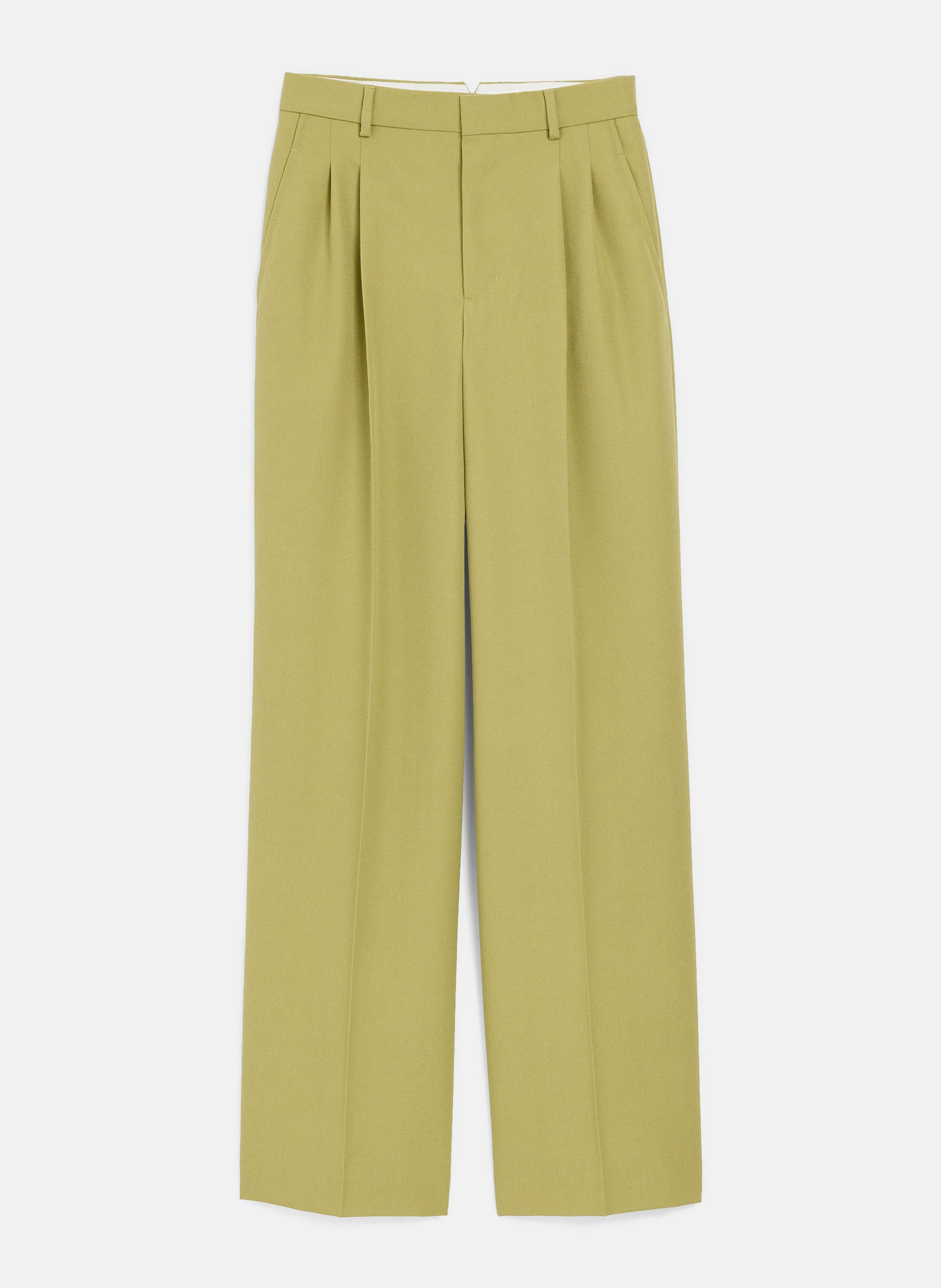 Pantalon large taille basse en laine vierge AMI PARIS Vert